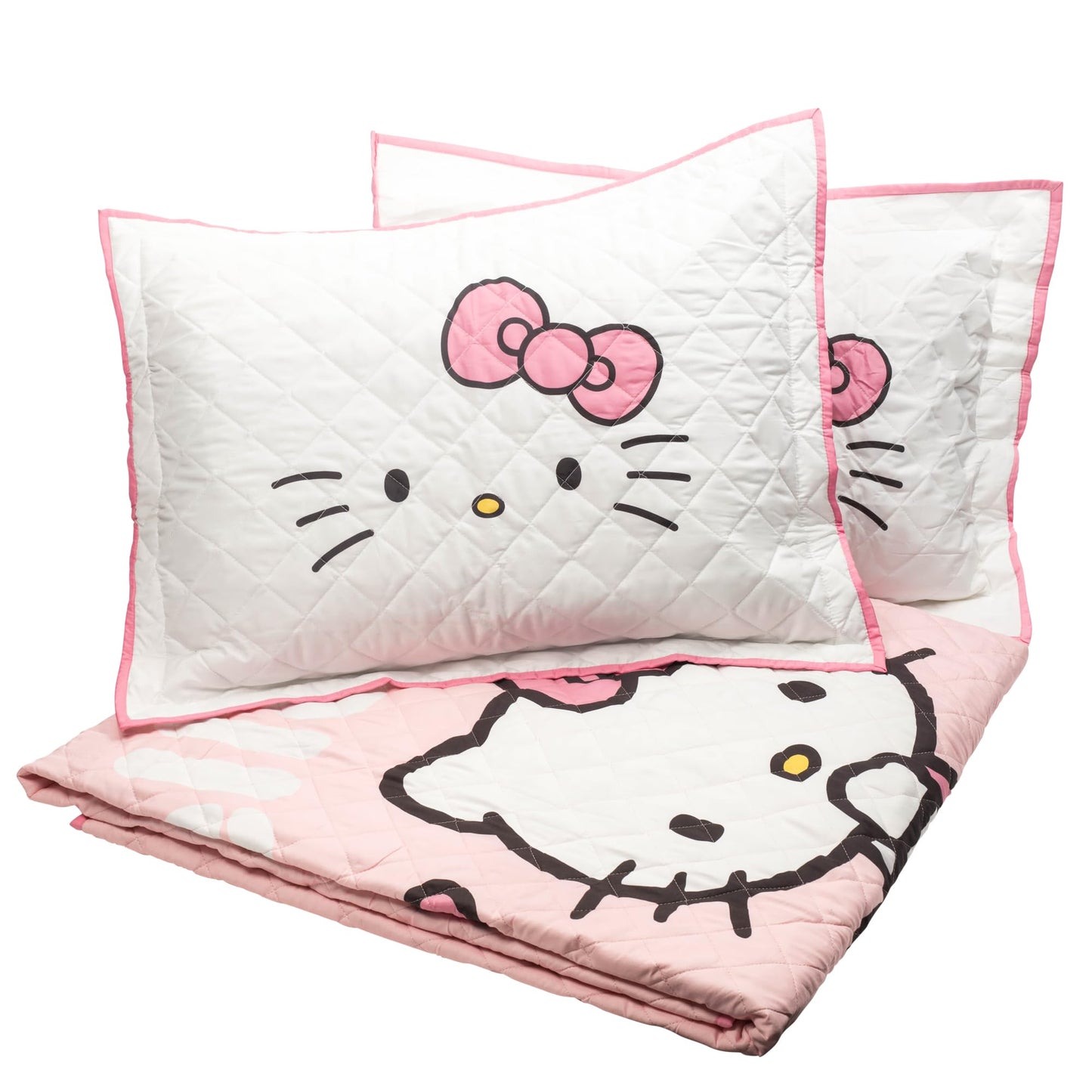 Jay Franco Hello Kitty Pink Stripes & Hearts Full/Queen Size Quilt & Sham Set - Super Soft Lightweight Bedspread Set
