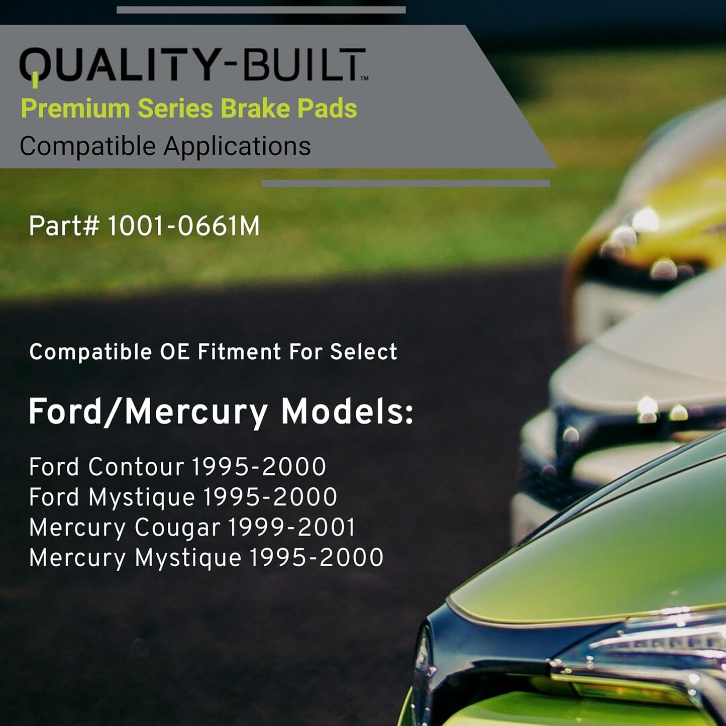 Premium Semi-Metallic Rear Brake Pads (1001-0661M) Compatible with Ford Contour 1995-2000, Ford Mystique 1995-2000, Mercury Cougar 1999-2001, Mercury Mystique 1995-2000
