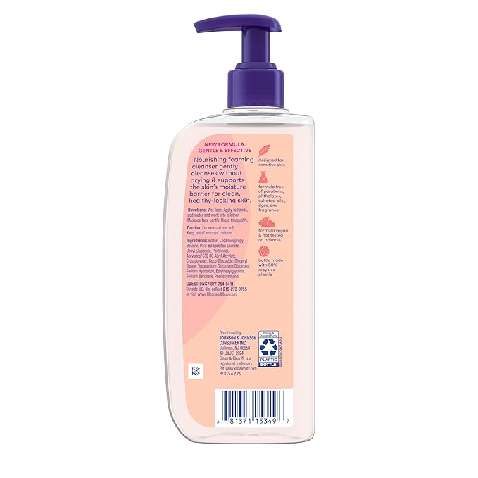 Clean & Clear Essentials Oil-Free Foaming Facial Cleanser, Daily Face Wash with Pro-Vitamin B5 Gently Removes Oil & Pore Clogging Impurities Without Drying Skin, Fragrance-Free, 8 fl. oz
