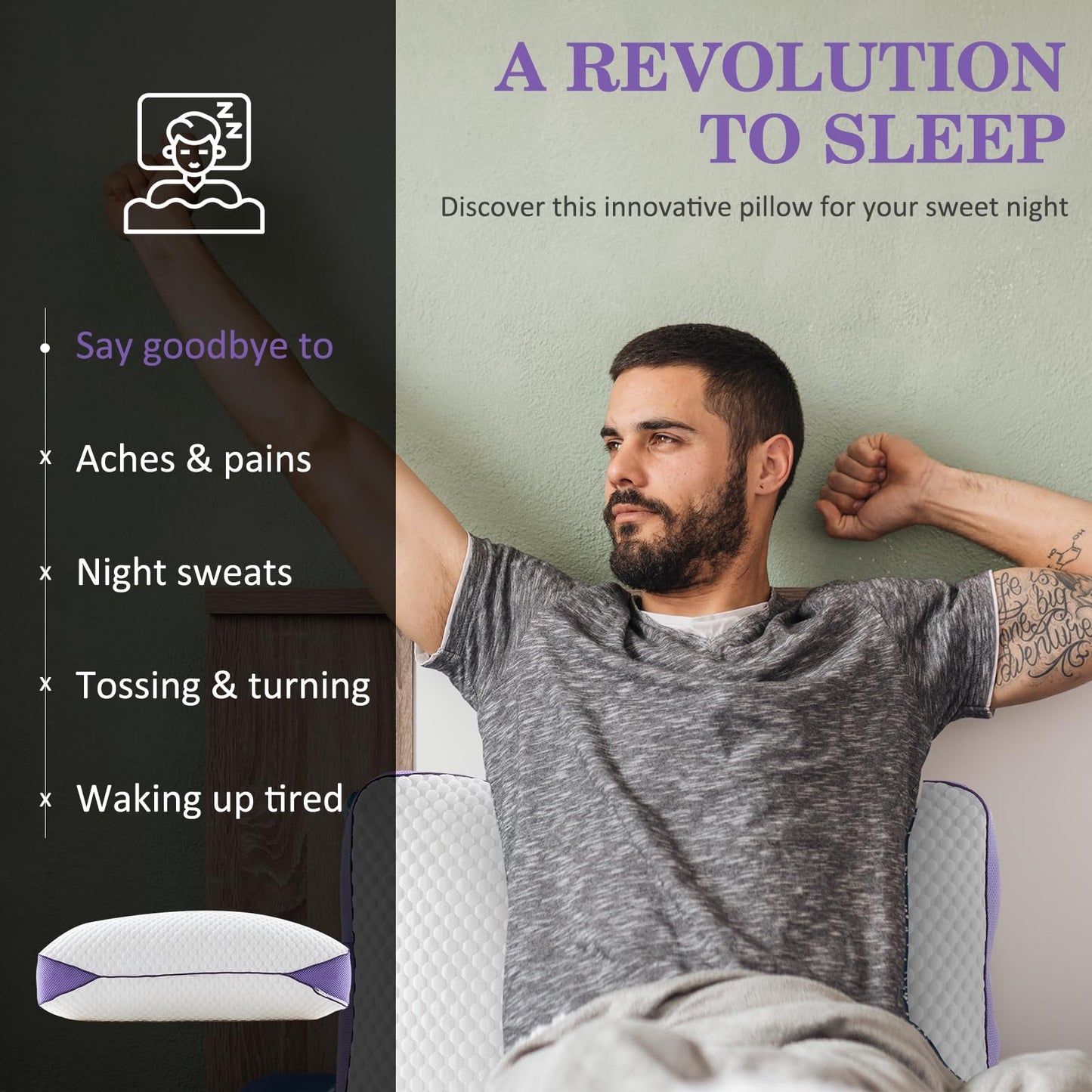 HOMELAB Adjustable Shredded Memory Foam Pillow Queen Size, Cooling Bed Pillow for Sleeping with Removable Cover, Medium Pillow for Side Stomach & Back Sleepers, 1 Pack 20"x28"