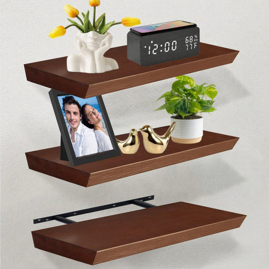 FANTERSI Floating Shelves for Wall Set of 3, Wall Shelves for Bedroom, Wood Shelves for Living Room, Bathroom, Room Decor (1, Brown)