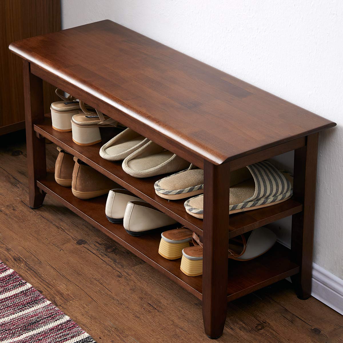 XKZG Storage Bench Wooden Shoe Rack Bench Rustic Solid Wood Entryway Bench (Brown,31.5")