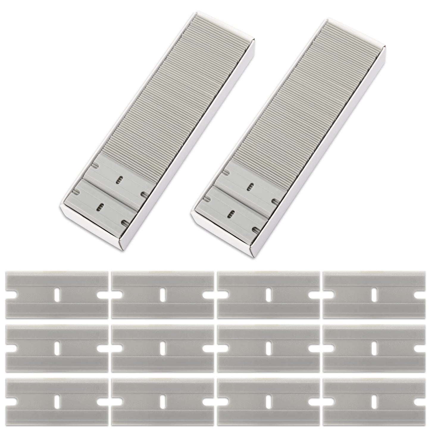 FOSHIO Plastic Razor Blades 200PCS Double Edged 1.5 Inch Suit for Scraper, Scraper with Plastic Blades for Remove Decals Stickers Adhesive Label and Glass Clean, Orange