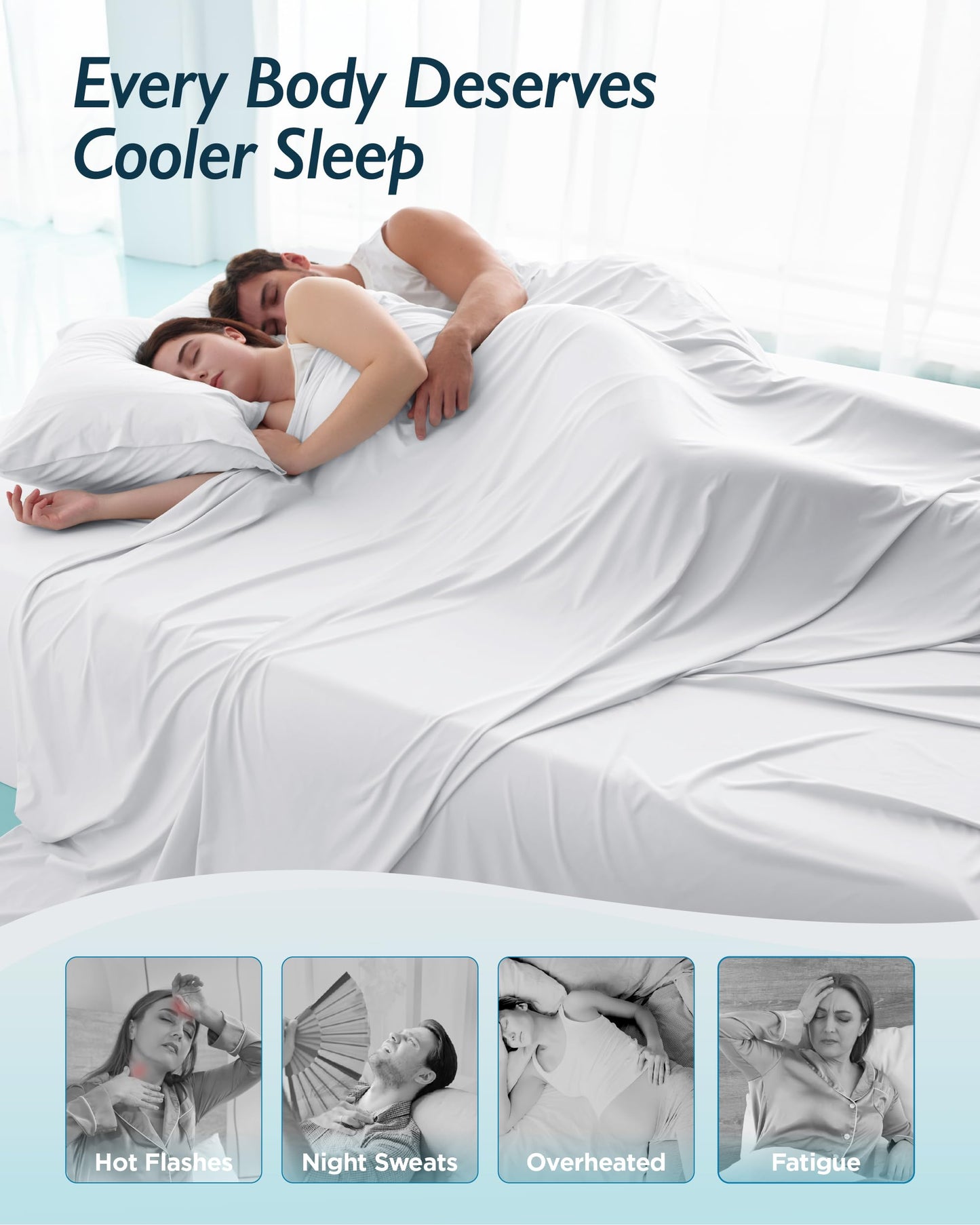 Breescape Cooling Sheet Set King Size - BlendTek™ Dry & Cool Technology for Hot Sleepers and Night Sweats, Q-Max>0.46 Tech, Deep Pocket Up to 18", 360° Elastic Band, Snow White