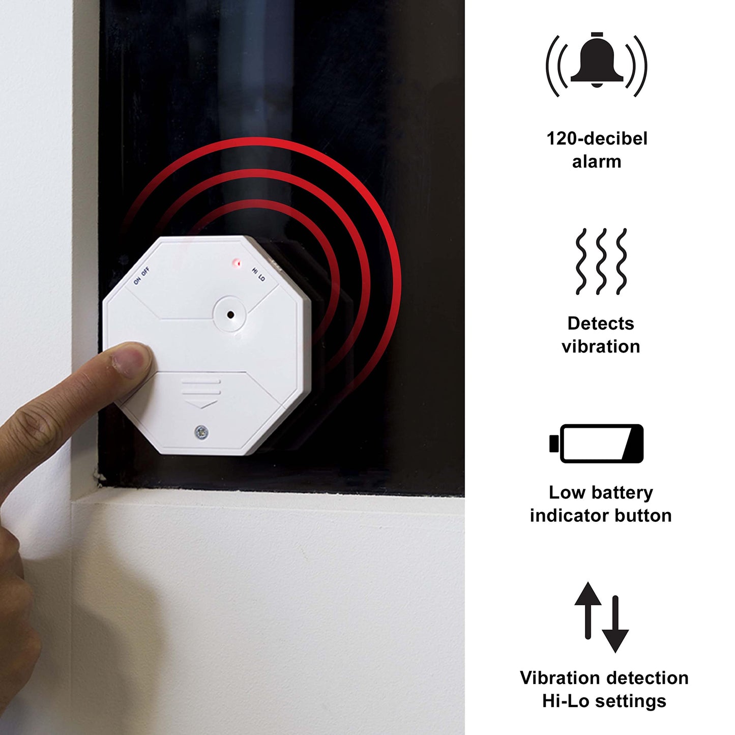 GE Personal Security Wireless Glass Vibration Alarm, Battery Operated, Detector Alarm with Security Warning Decal-DIY, Detects Glass Break & Vibration, Easy to Install, White, 36021