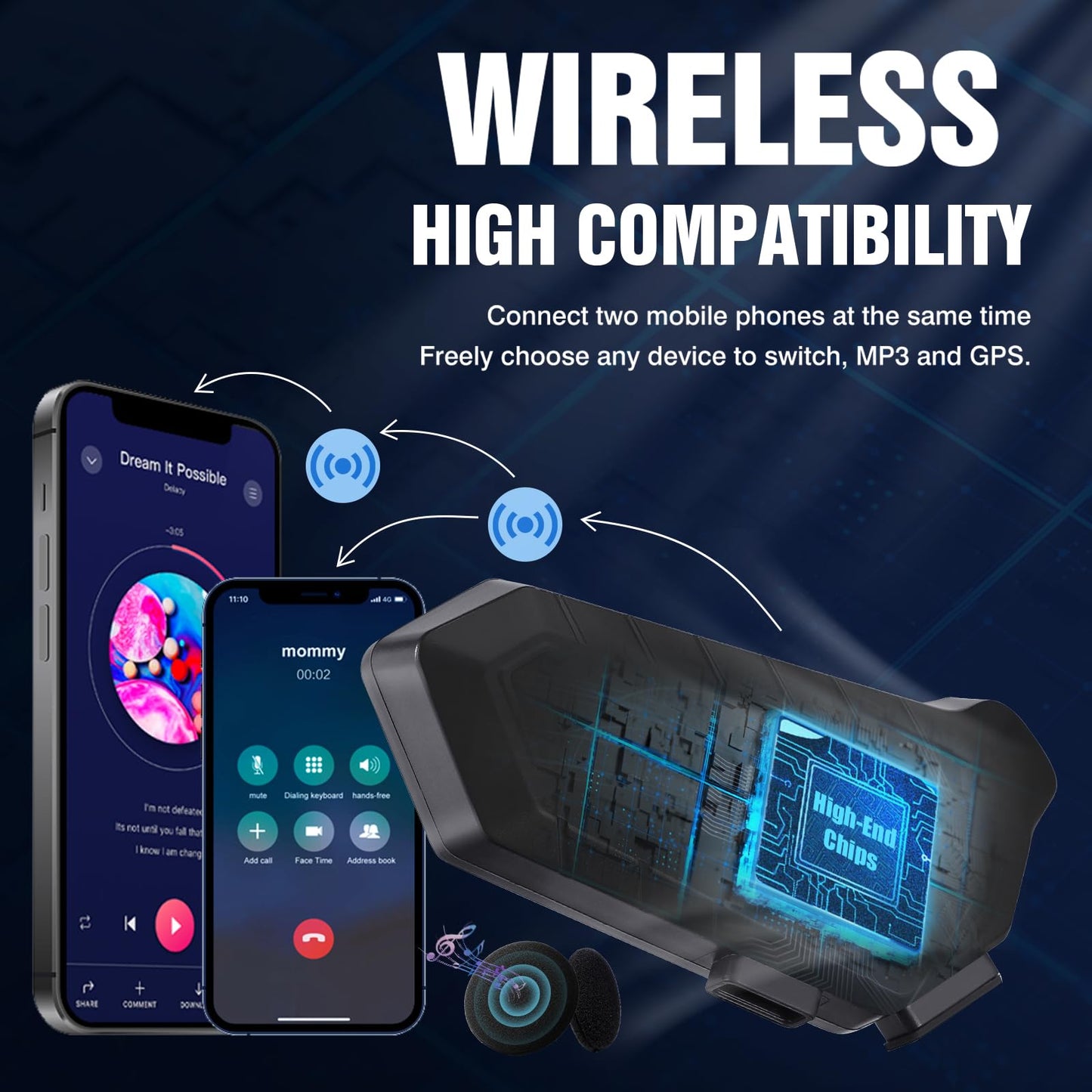 FEYA Motorcycle Helmet Speakers High Battery Life Helmet Headphone IPX6 Automatic Answer/Call Music Control/Intelligent Noise/Wake up Siri, 2 Different Types of Mic - Compatible with All Helmets
