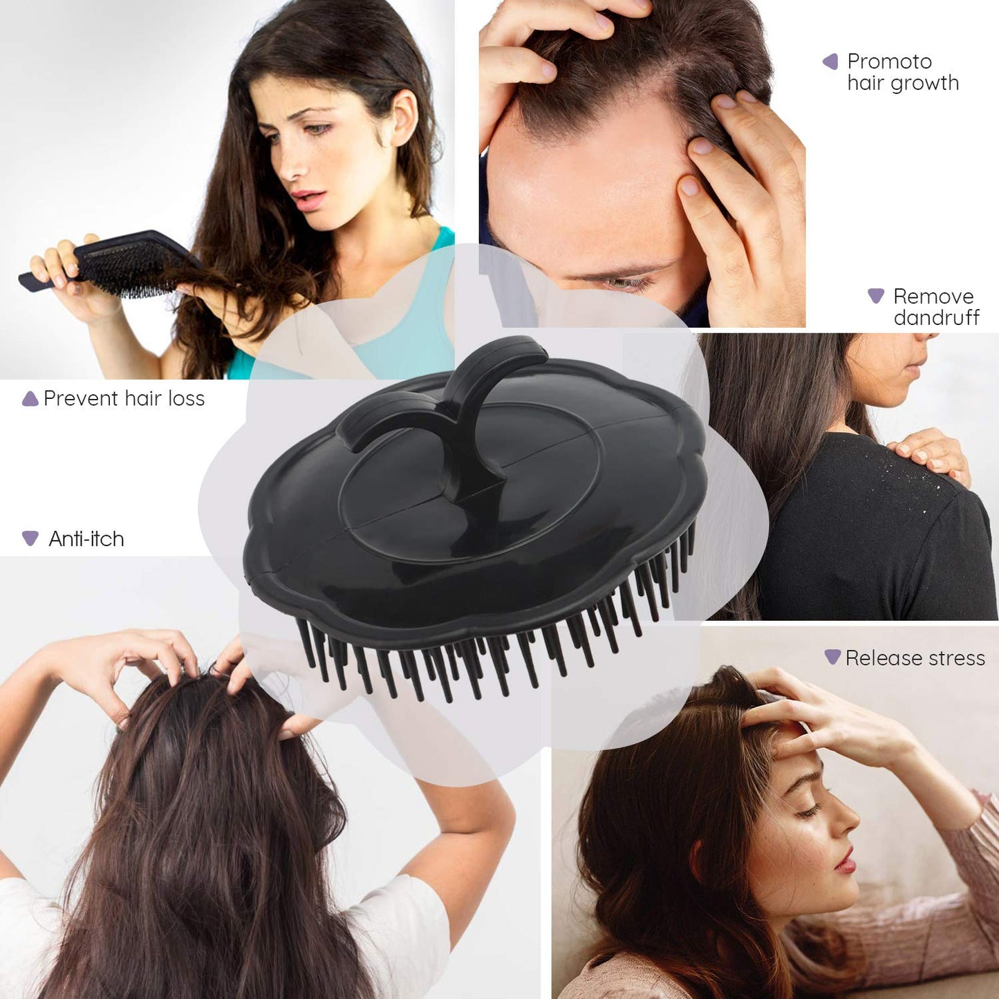 Segbeauty 2pcs Scalp Massage Shampoo Brush, Massage Hair Brush Floriated Shower Comb for Deep Cleaning Hair Men’s Hand Brush Growth Beard Brush Pet Grooming Brushes (Black)