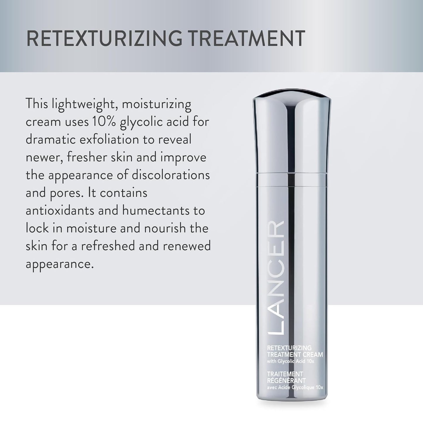 Lancer Skincare Retexturizing Treatment, Daily Moisturizing Cream with 10% Glycolic Acid, 1.7 Fl Oz