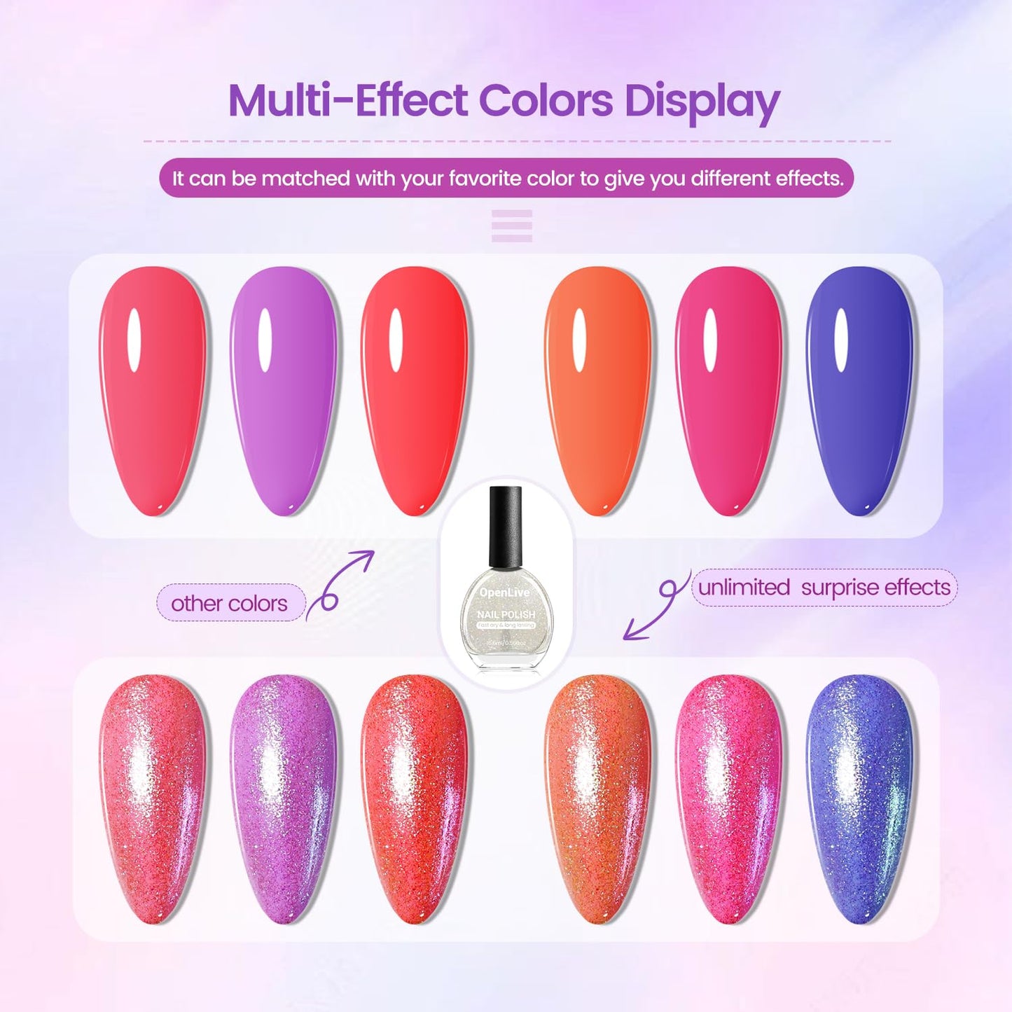 16.5ml Glitter Nail Polish, Shine Glitter Quick Dry, Natural Lustrous Enamel, Match Any Color for DIY Manicure & Pedicure