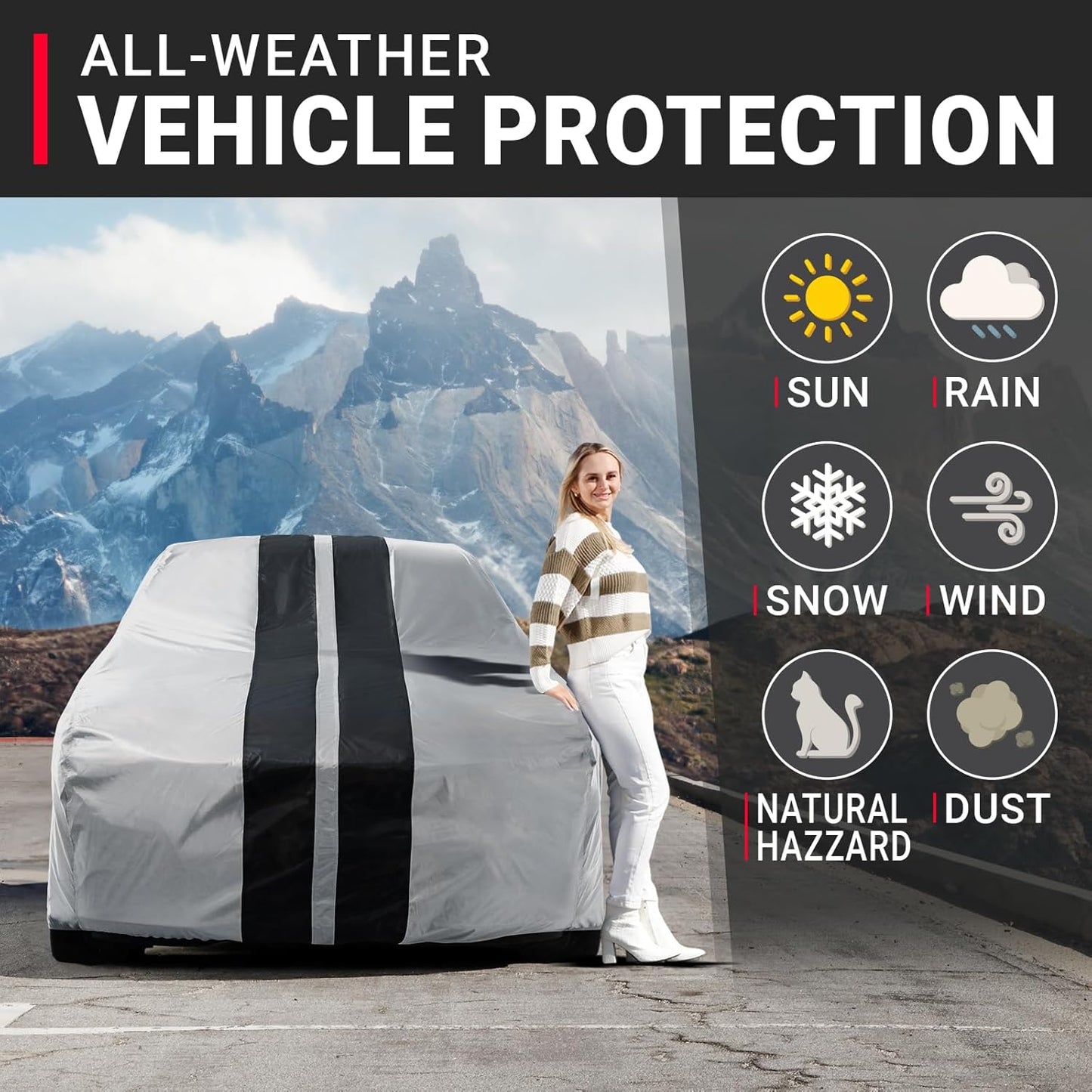 iCarCover Custom Car Cover for Chevy Malibu Wagon (1964-1972) Waterproof All Weather Rain Snow UV Sun Protector Full Exterior Indoor Outdoor Car Cover (Stripe - Gray/Black)