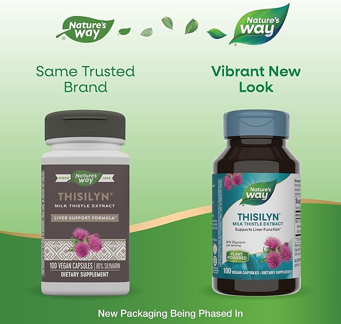 Nature's Way Thisilyn with Standardized Milk Thistle Extract, Supports Liver Function*, Silymarin, Vegan, 100 Capsules (Packaging May Vary)