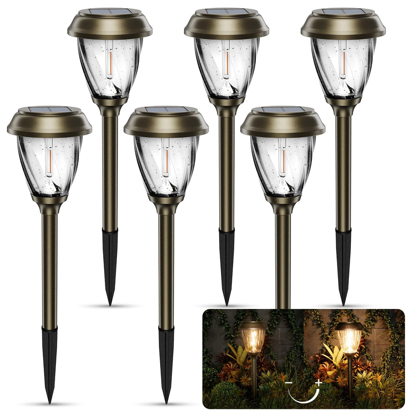 XMCOSY+ Solar Pathway Lights Outdoor, 10/25 LM in 2 Lighting Modes, Glass Stainless Steel Waterproof Outside Solar Powered Garden LED Lights for Yard Lawn Driveway Walkway Landscape Decor(Warm White)
