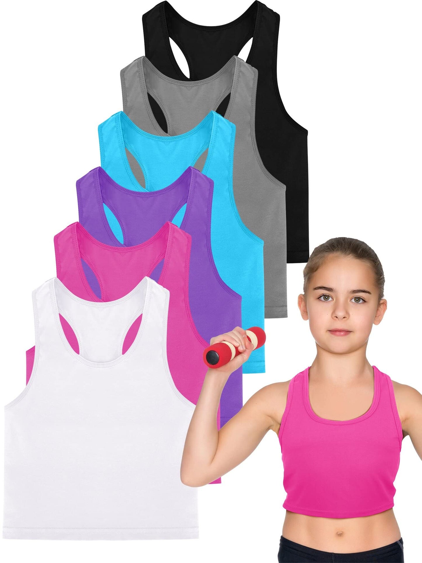 Geyoga 6 Pieces Girls Dance Tank Top Racerback Crop Top Sleeveless Dance Outfit for Ballet Hip Hop Athletic Wear
