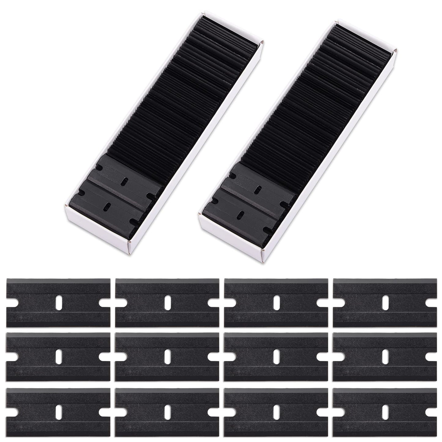 FOSHIO Plastic Razor Blades 200PCS Double Edged 1.5 Inch Suit for Scraper, Scraper with Plastic Blades for Remove Decals Stickers Adhesive Label and Glass Clean, Orange