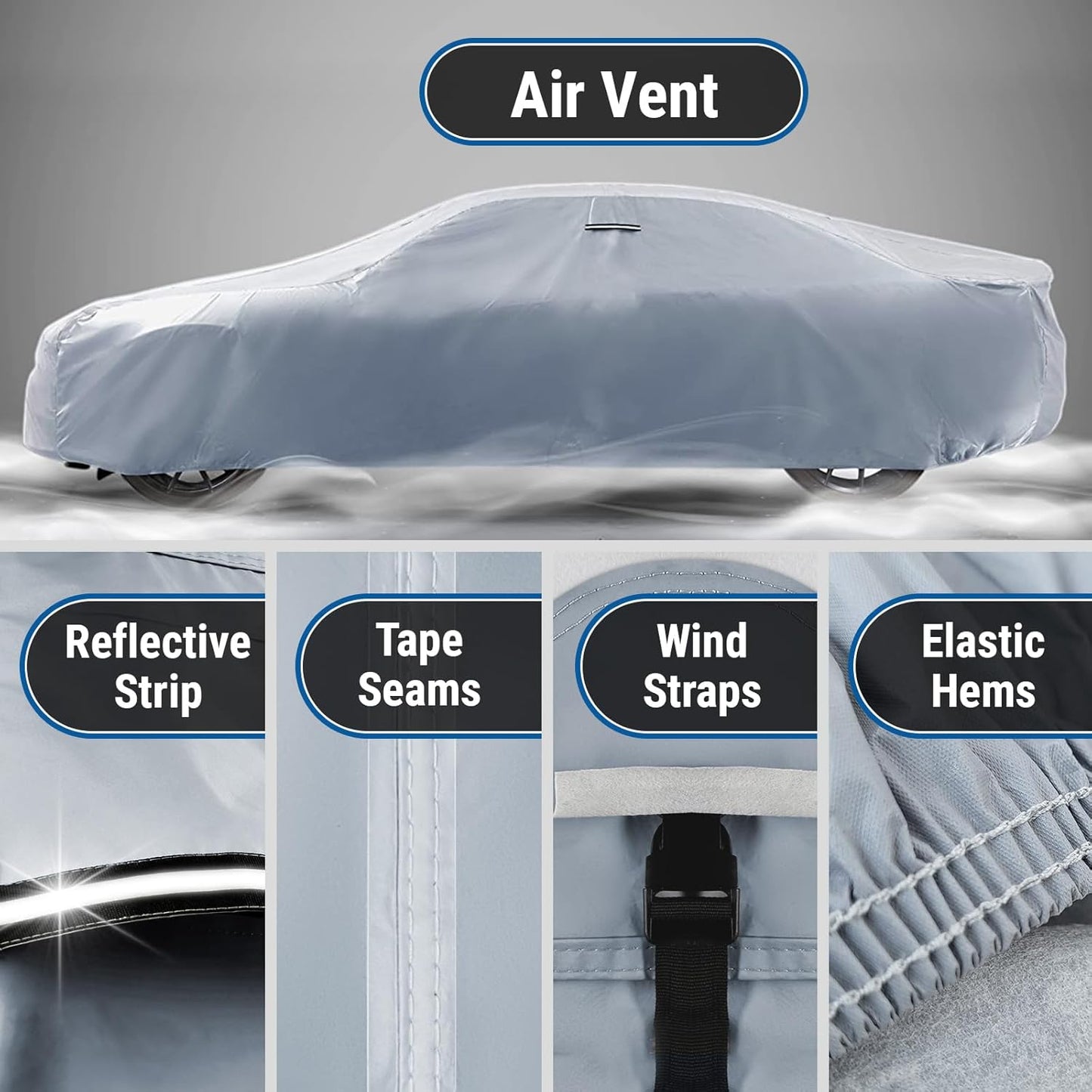 iCarCover Custom Car Cover for Buick Super 2-Door, 4-Door (1946-1949) Waterproof All-Weather Rain Snow UV Sun Protector Full Exterior Indoor Outdoor Car Cover (Stripe - Gray/Black)