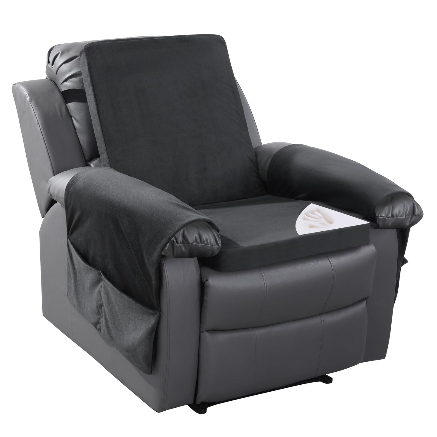 HOMBYS Recliner Chair Cushion for Elderly with Lumbar Support Pillow & Recliner Armrest Cover, 20"x20" Memory Foam Seat Cushion Non-Slip & Supportive, Machine Washable, Black