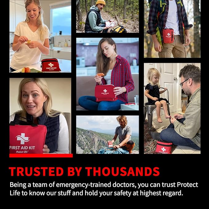 Protect Life Survival First Aid Kit for Home/Business, Camping Survival Kits | Mini Travel First Aid Kit | Camping Equipment | Small Kits for Car | Outdoor Emergency Survivals Pack