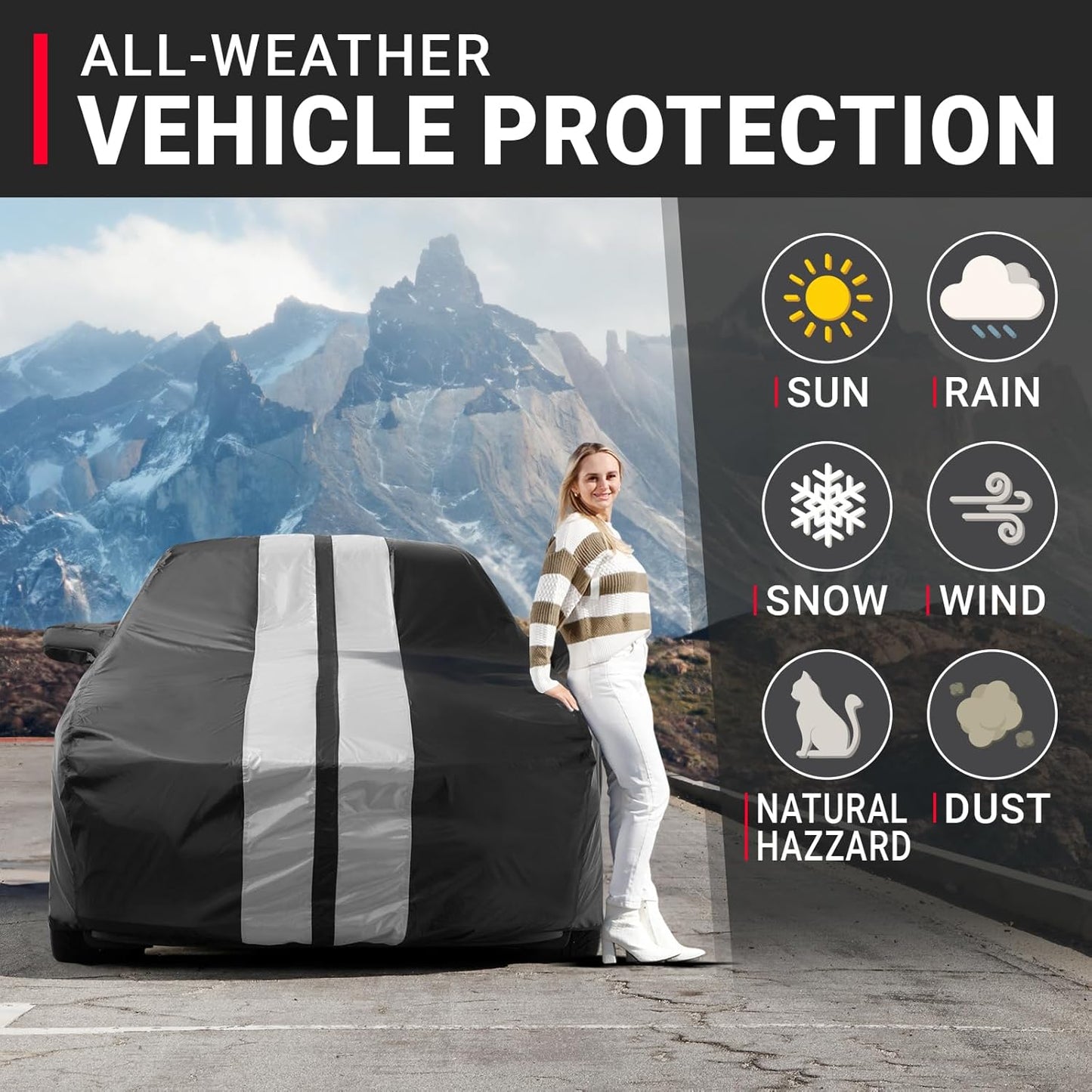 iCarCover Custom Car Cover for Chevy Camaro ZL1 (2017-2024) Waterproof All Weather Rain Snow UV Sun Protector Full Exterior Indoor Outdoor Car Cover (Stripe - Black/Gray)