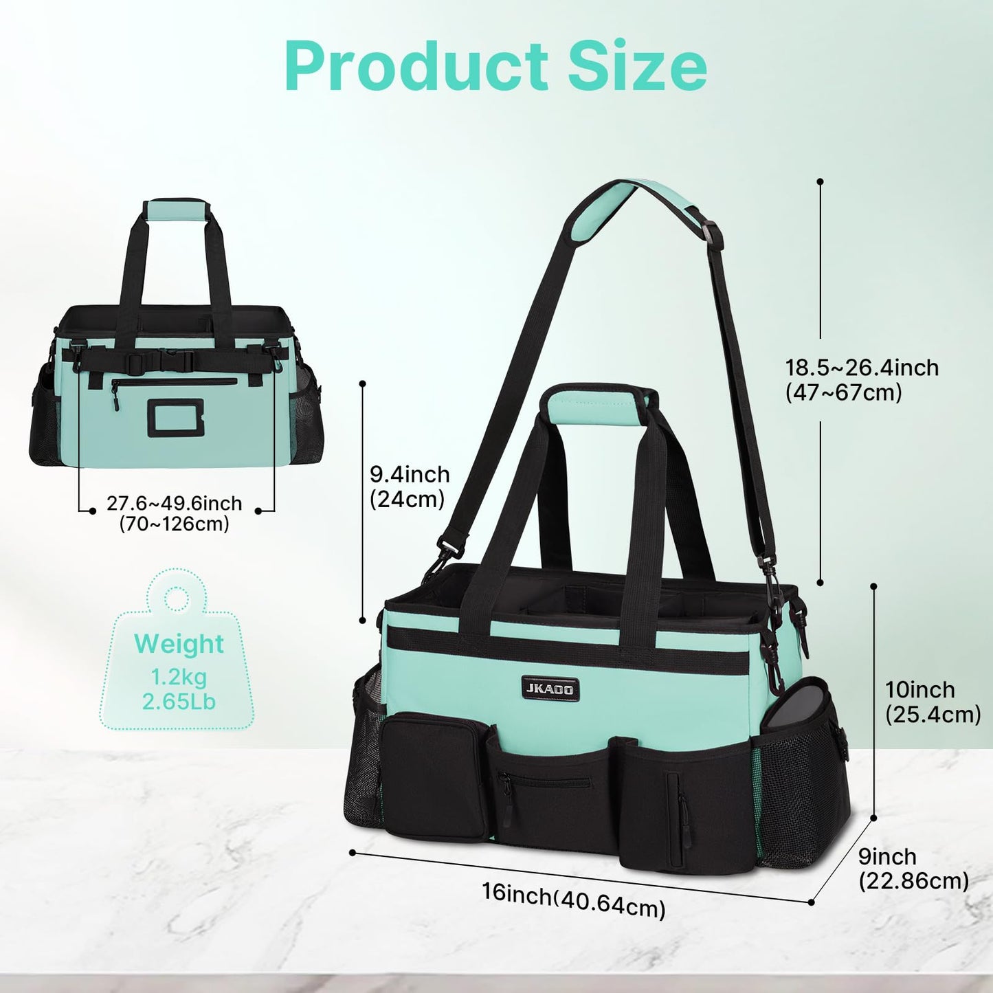 JKAOO Large Wearable Cleaning Caddy Bags, Cleaning Supplies Storage Bag with Handles and Adjustable Shoulder Strap and Removable Waist Straps,Waterproof Cleaning Tote for Home,Car,Office