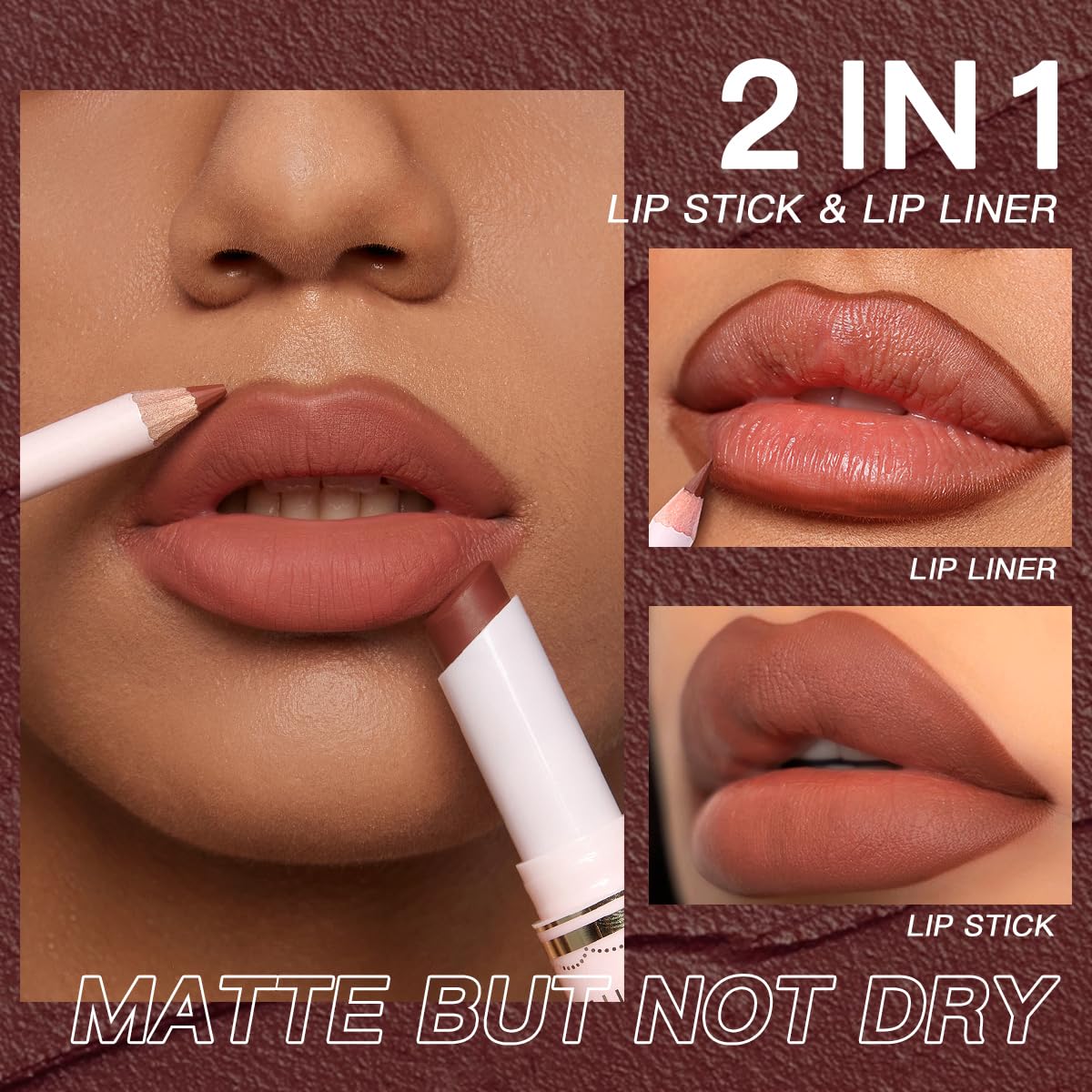 USHAS Lipstick and Lip Liner Combo Set 2 in 1 Waterproof Lipstick for Women Lip liner Set Long Lasting Lipstick, Matte Lipstick Pen with Lip Liner Set Makeup Kits (S15, Pack of 1)