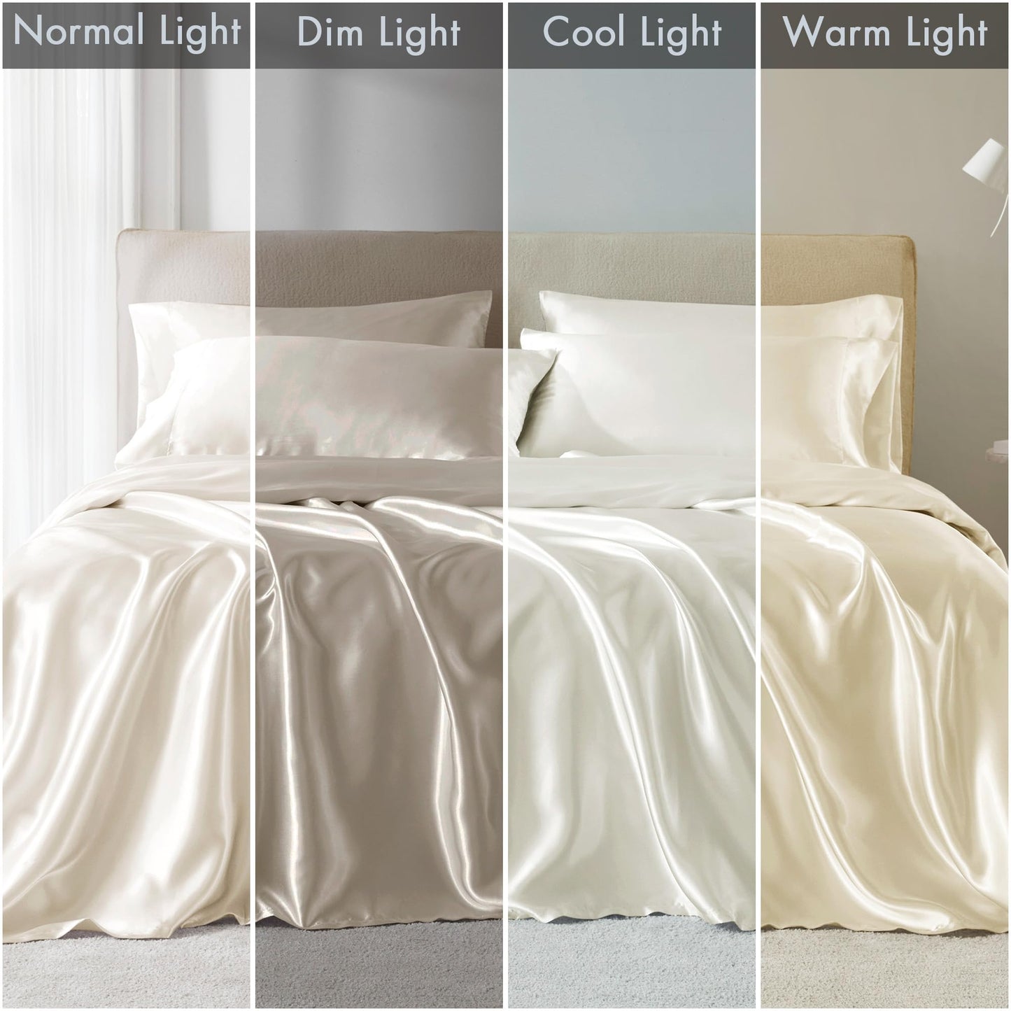 Madison Park Essentials Polyester Satin 6 Piece Sheet Set with Ivory MPE20-904, Queen