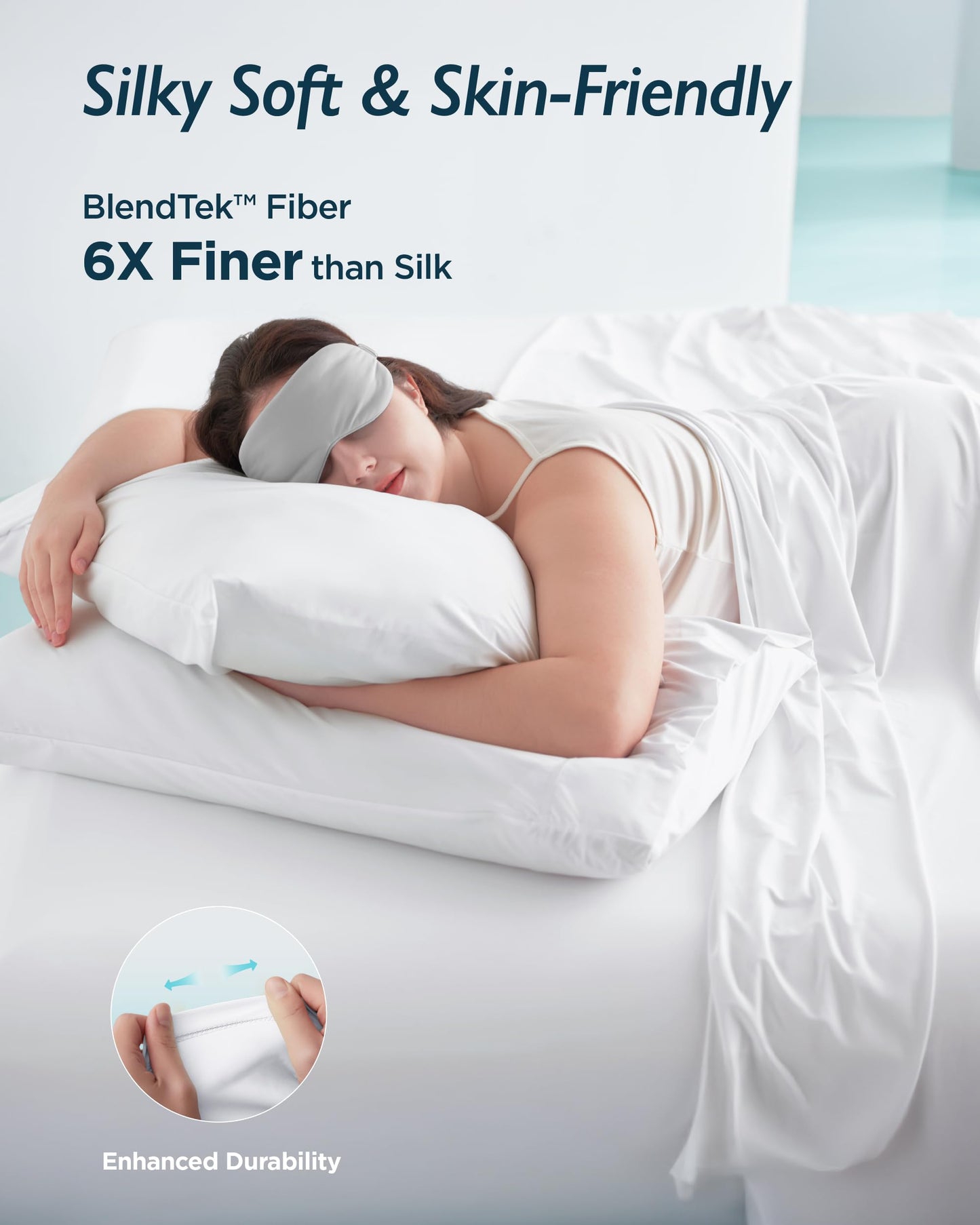 Breescape Cooling Sheet Set King Size - BlendTek™ Dry & Cool Technology for Hot Sleepers and Night Sweats, Q-Max>0.46 Tech, Deep Pocket Up to 18", 360° Elastic Band, Snow White
