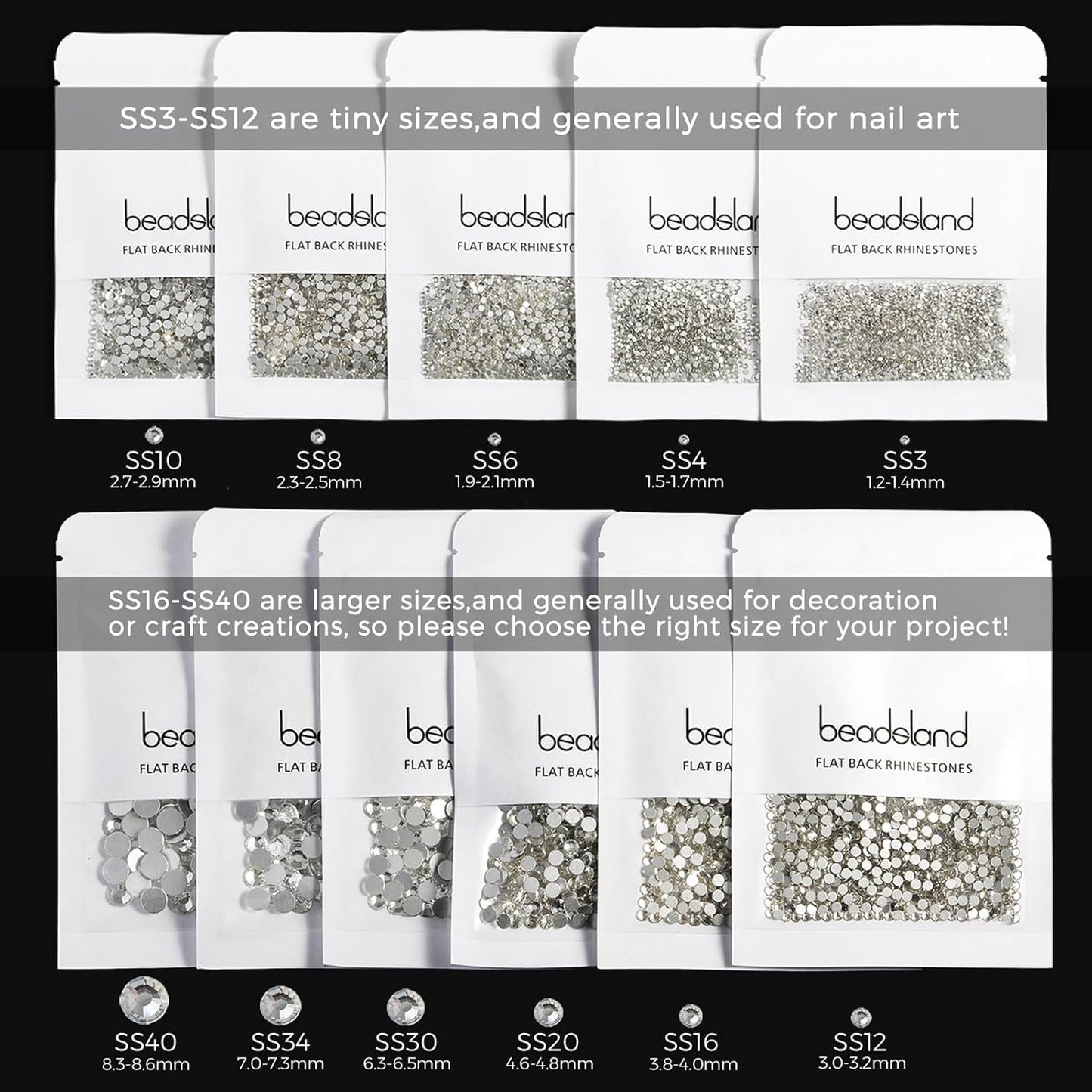 beadsland Flat Back Crystal Rhinestones Round Gems, Blue Moonlight (1.3-1.4mm) SS3/1440pcs