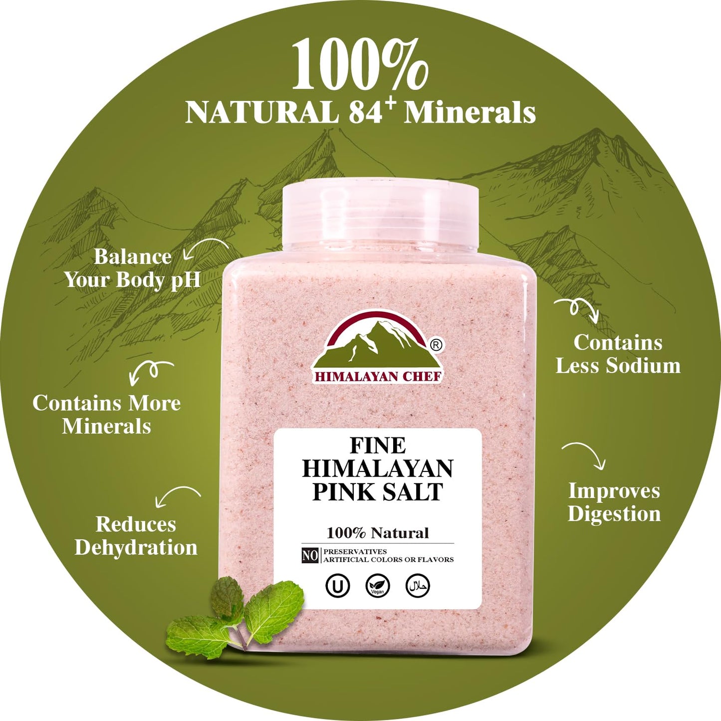 Himalayan Chef Himalayan Pink Salt Fine Grain, Plastic Jar-5 lbs