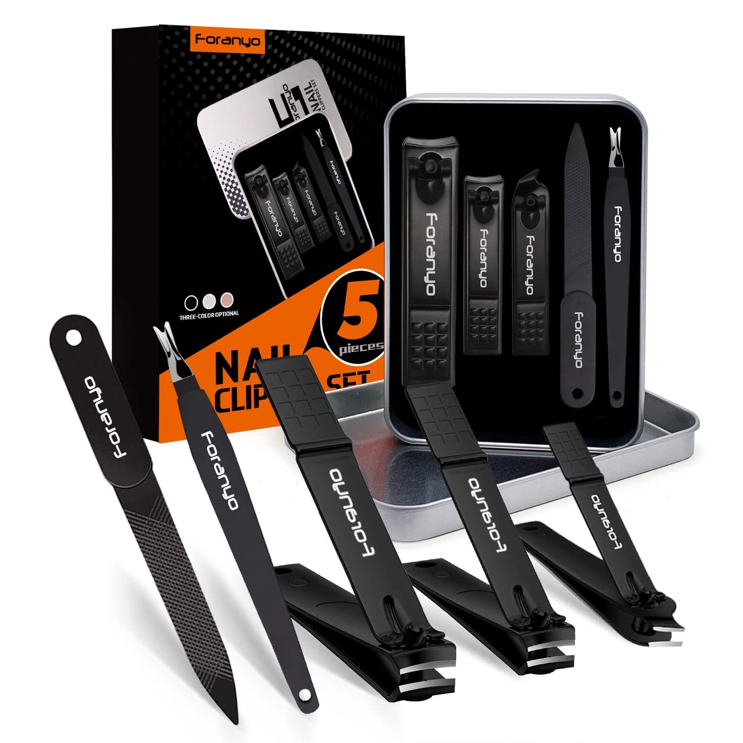 Nail Clippers, 5 Pack Toenail Clippers Fingernail Clipper Nail Clippers for Men Women Adult, Nail Cutter Nail Clippers Set for Thick Toenails-[Black]