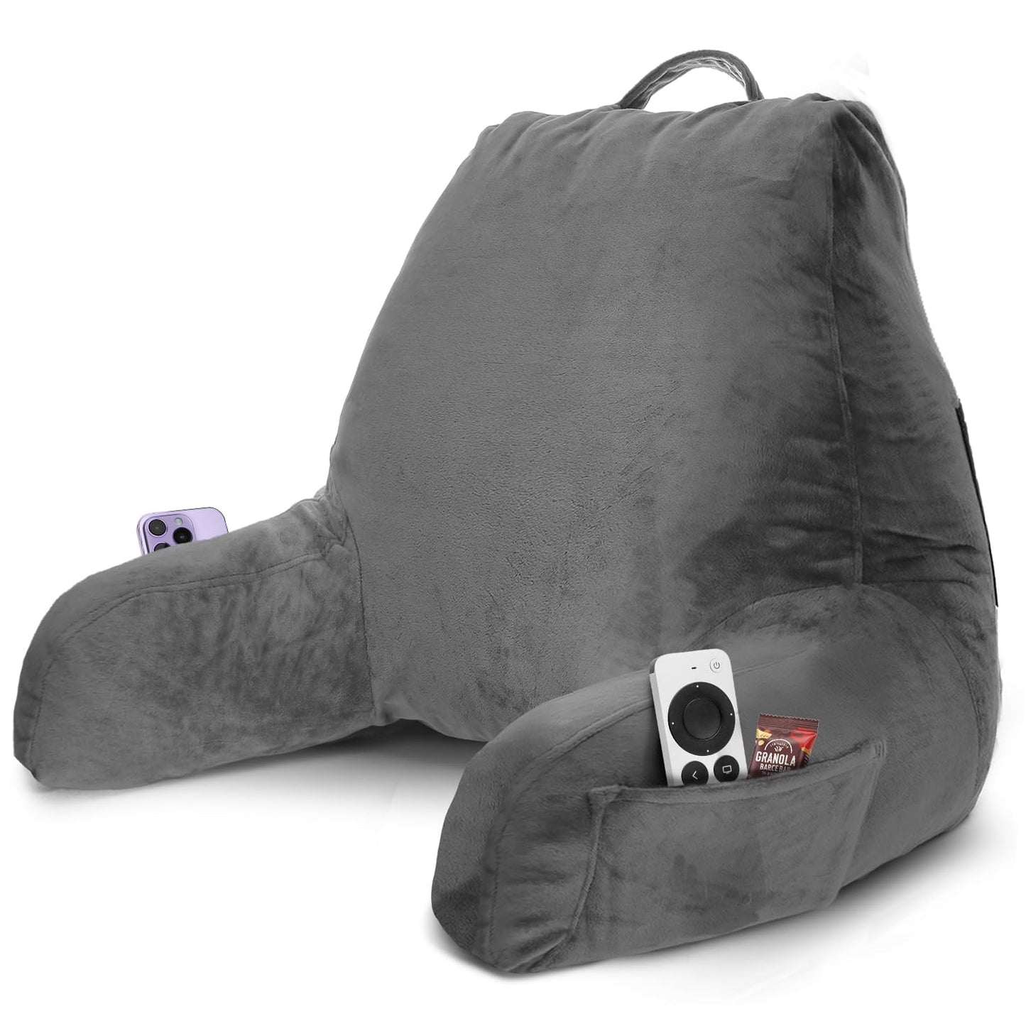 Nestl Reading Pillow with Shredded Memory Foam, Designed for Sitting Up in Bed and Couch, Back and Arms Adjustable Support for Adult & Teens Backrest Pillows for Reading, with Washable Cover Dark Grey
