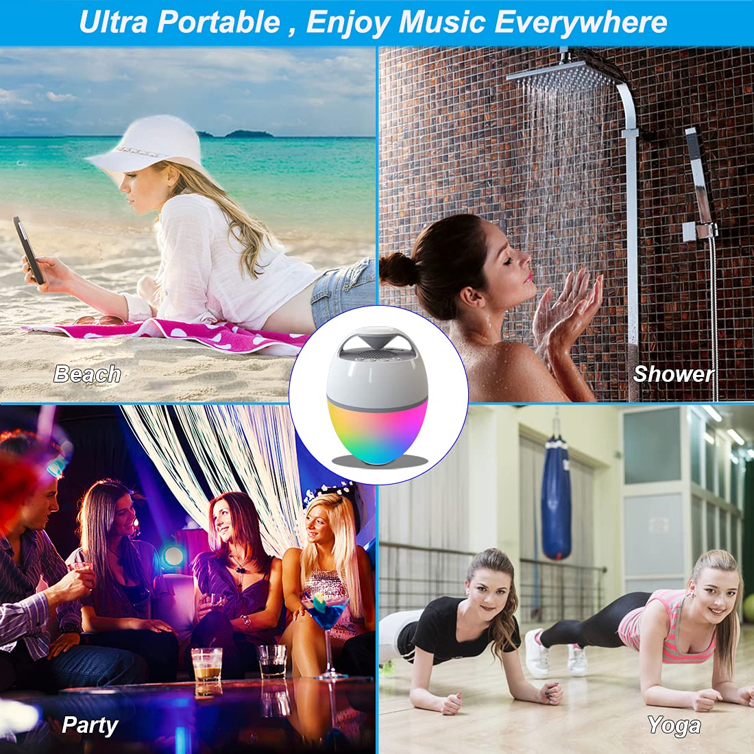 Blufree Floating Pool Speaker With Lights, Portable Bluetooth IP68 Waterproof Hot Tub Speaker for Outdoor Sports Home Party, Louder Volume, Rich Bass, Mic, 82 ft Wireless Range