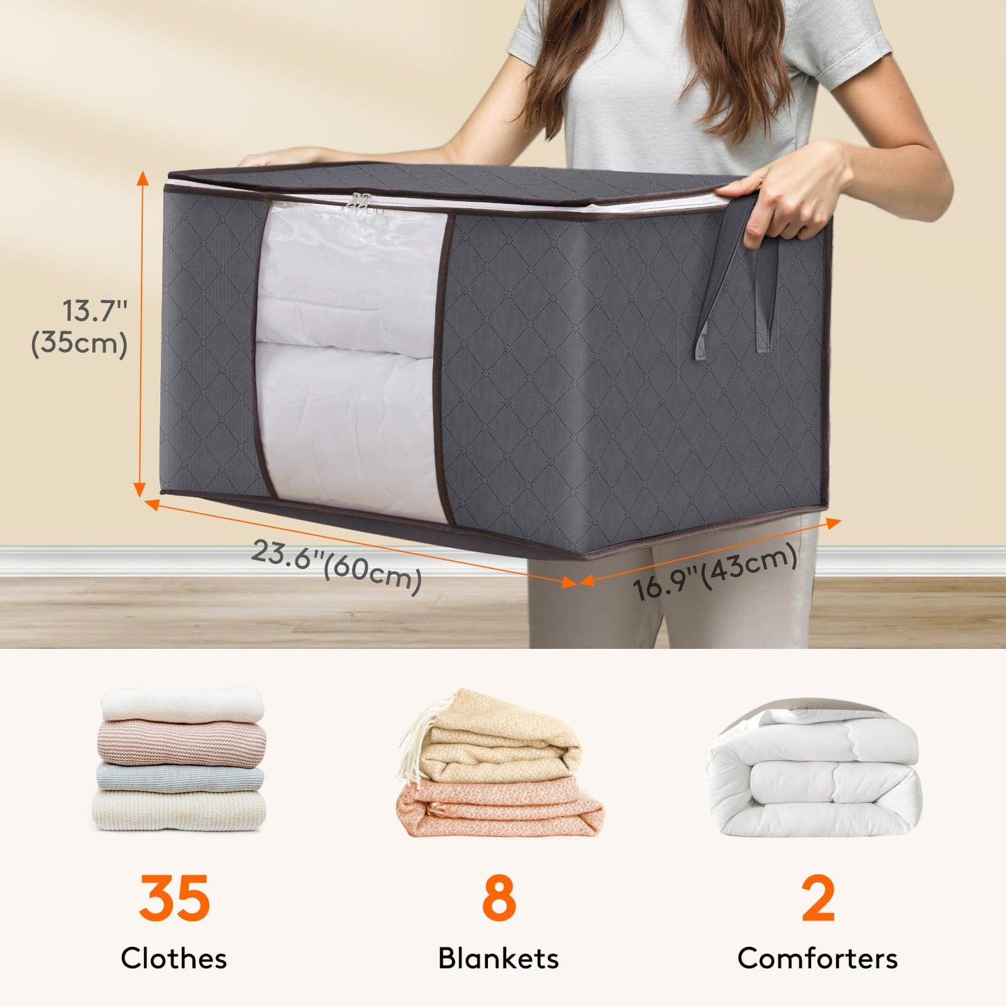 Lifewit 90L Large Storage Bags, 6 Pack Closet Organizers and Storage, Clothes Storage Bins with Lids, Foldable Storage Containers with Reinforced Handles for Clothing, Blanket, Bedding, Comforter Gray