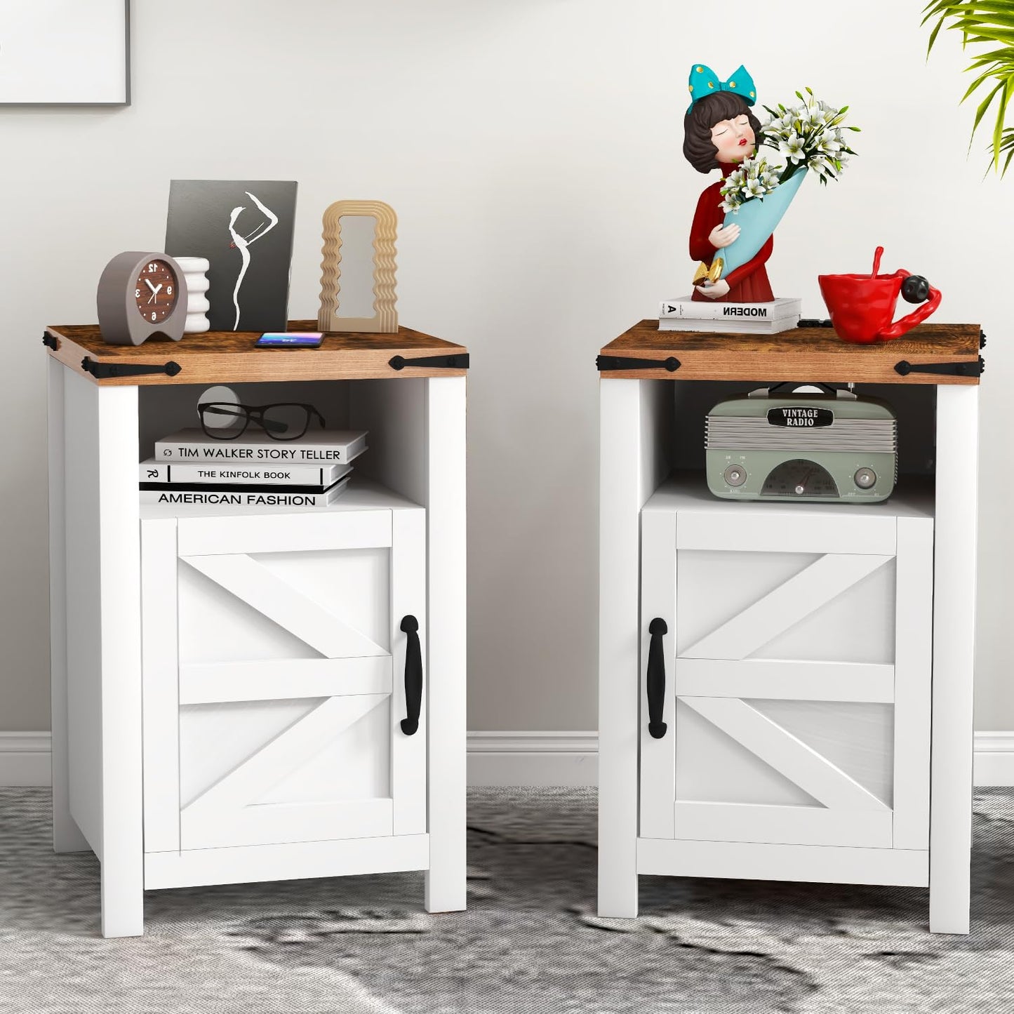 oneinmil 3-Piece Farmhouse Table Set Includes 31” Coffee Table and Side Tables with Storage Space, Retro Tables for Living Room, White