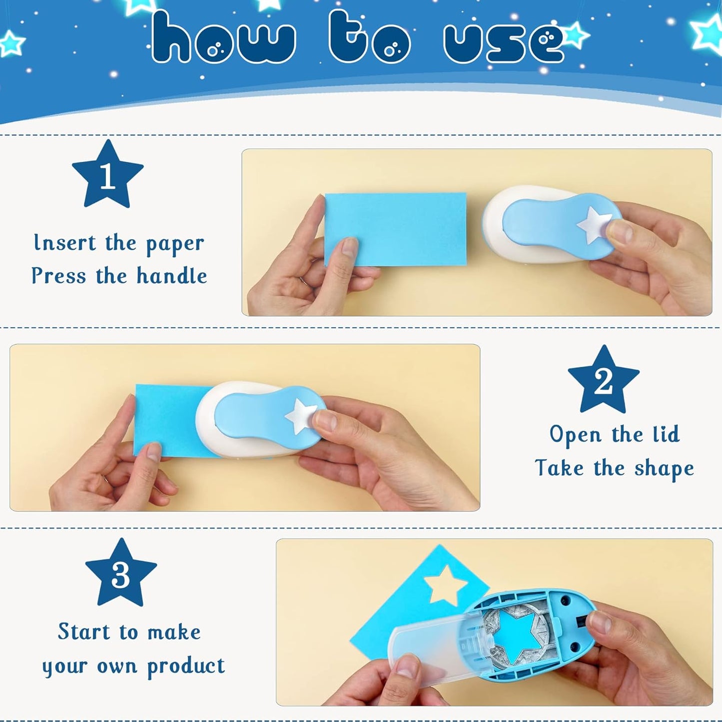 Star Hole Punch for Paper Crafts, 1.5-Inch Across, Small Hole Star Punch Cutter, Lever Punch Shape for Card Making, Scrapbooking, DIY Arts