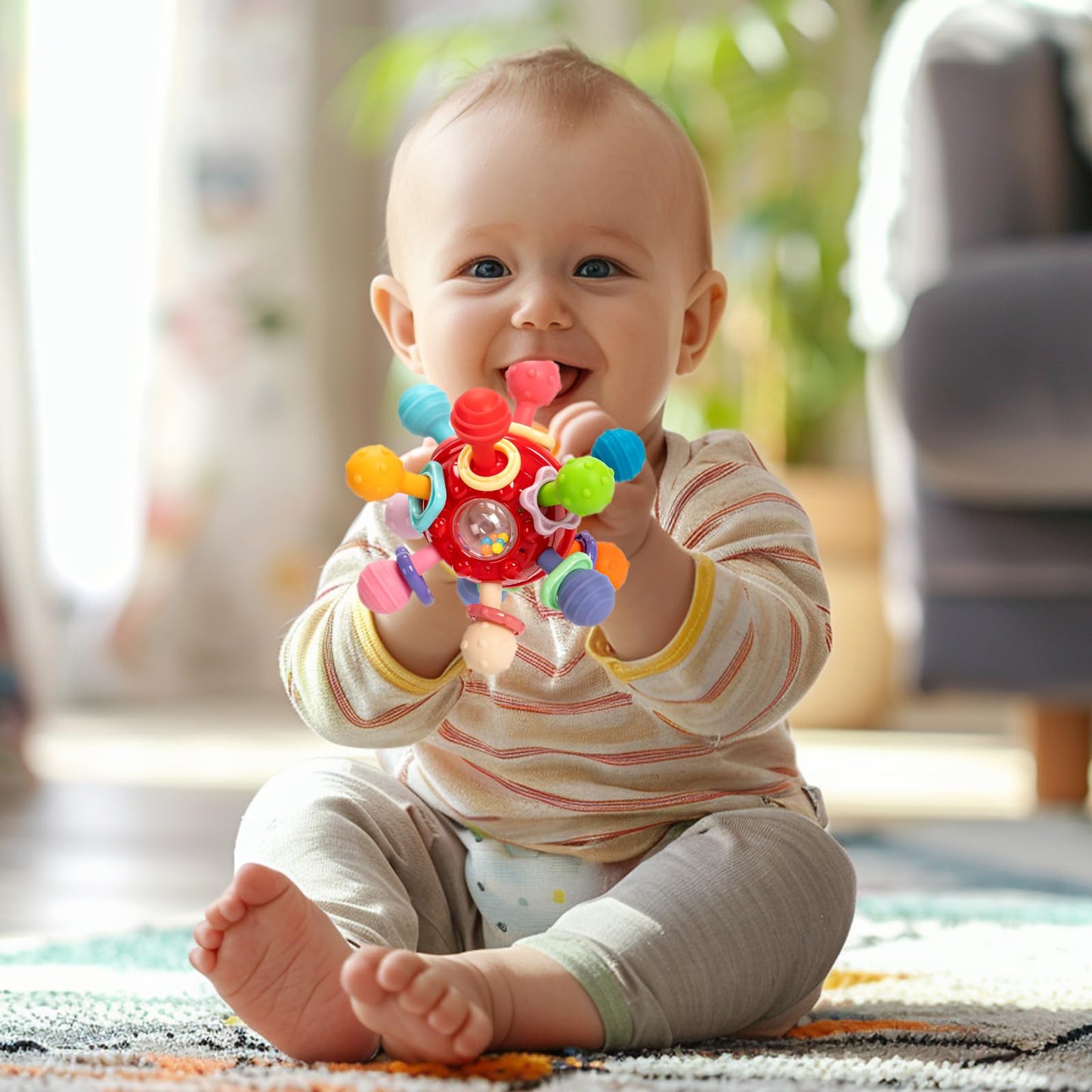 Baby Teething Toys, Baby Teethers Montessori Sensory Toys for 0-6 6-12 Months, Gifts for 1 Year Old Boys Girls Infant Newborn 0 3 6 9 12 18 Months Toys- Red
