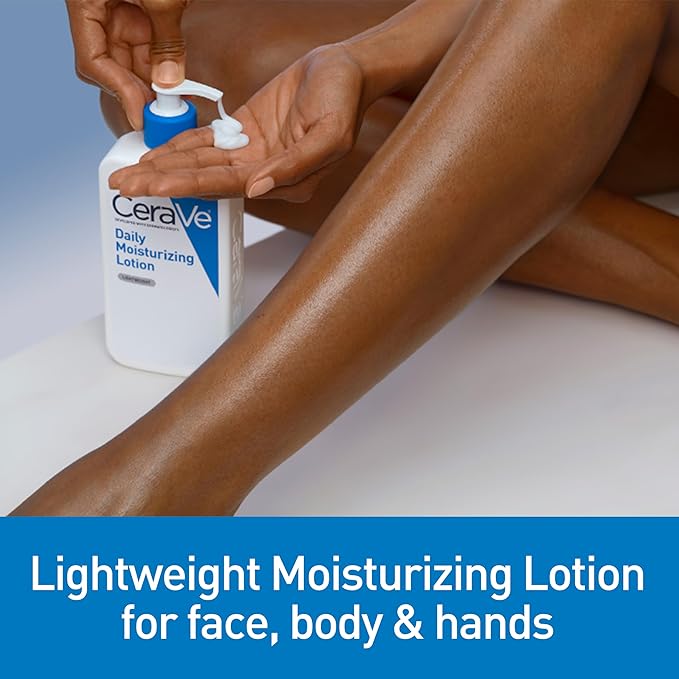 CeraVe Daily Moisturizing Lotion for Dry Skin, Body Lotion & Face Moisturizer with Hyaluronic Acid and Ceramides, Daily Moisturizer, Fragrance Free, Oil-Free, 12 Ounce