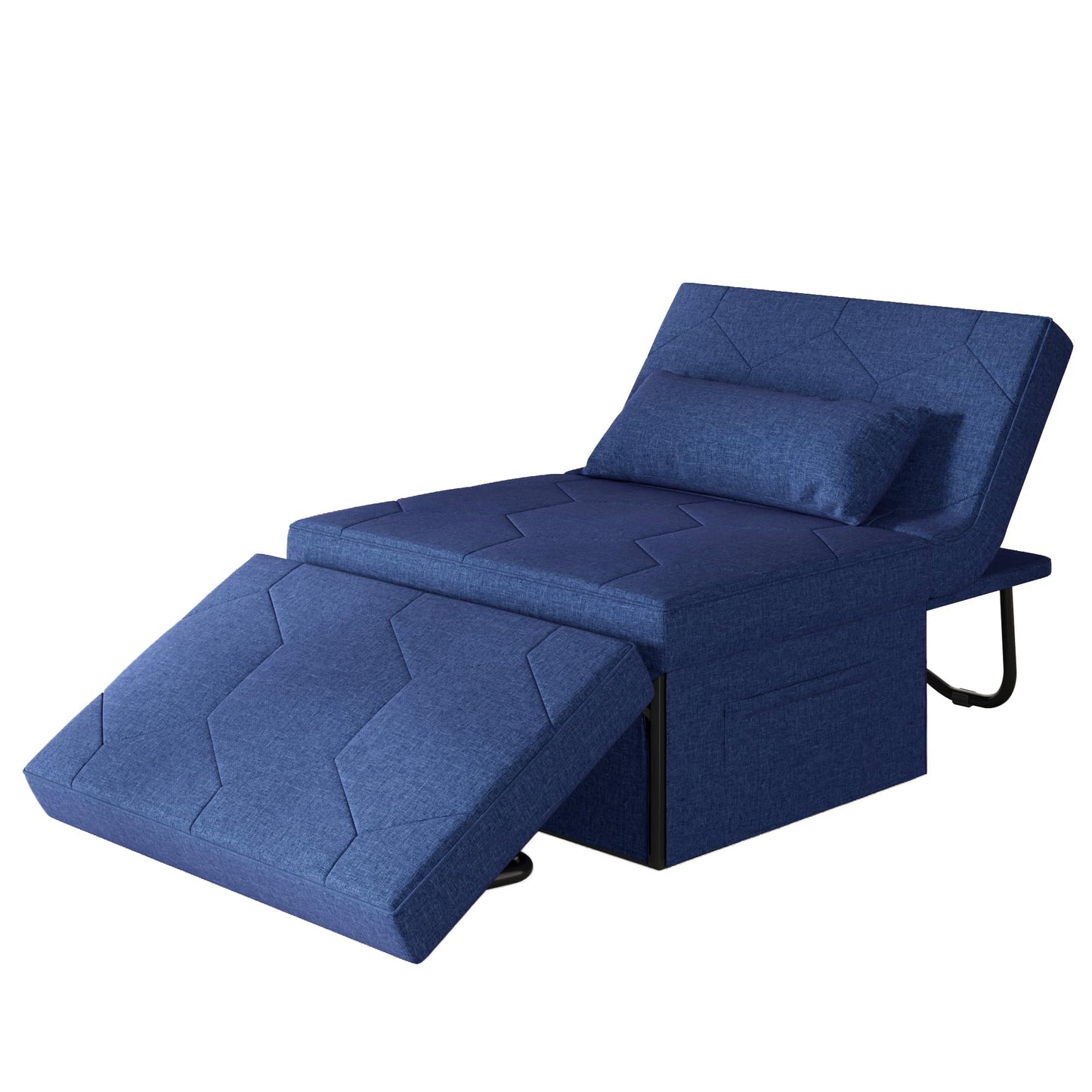 4 in 1 Sleeper Chair, Convertible Sleeper Sofa with Ottoman, Ottoman Bed for Adults, Sofa Bed with Adjustable Backrest for Living Room Apartment Office, Jean Blue