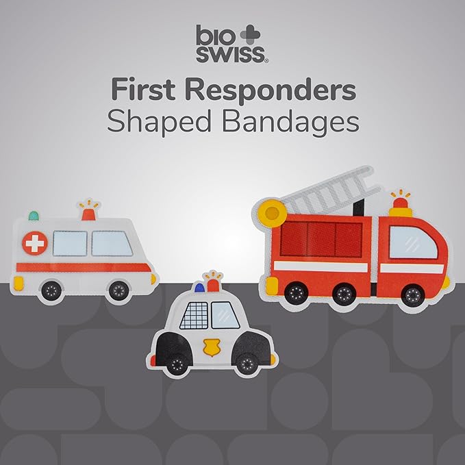 BioSwiss Bandages, First Responders Shaped Self Adhesive Bandage, Latex Free Sterile Wound Care, Fun First Aid Kit Supplies for Kids and Adults, 50 Count