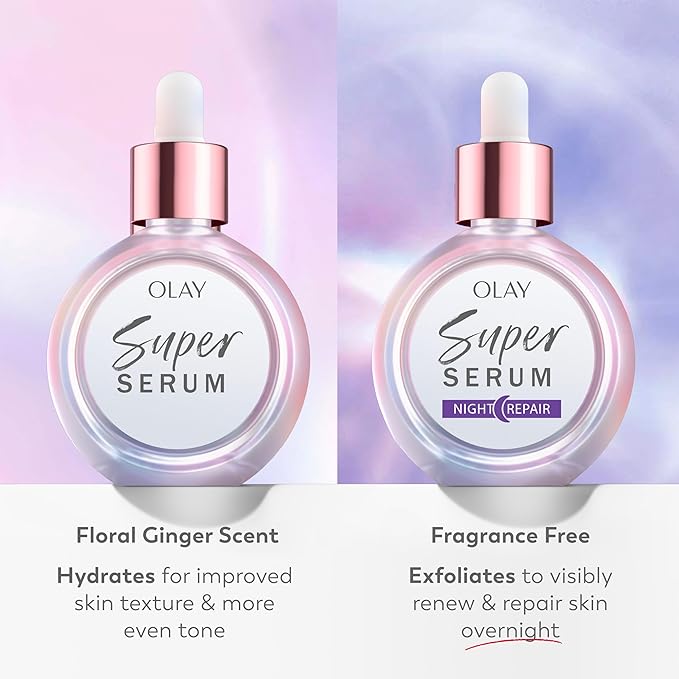 Olay Super Serum Trial Size - Niacinamide, Vitamin C & E, Collagen Peptide, AHA - 5-in-1 Skin Care Benefits - Healthy Glow, Brightening, Hydrating, Smoothing, Firming, Evens Tone, Anti-Aging, 0.4 Oz