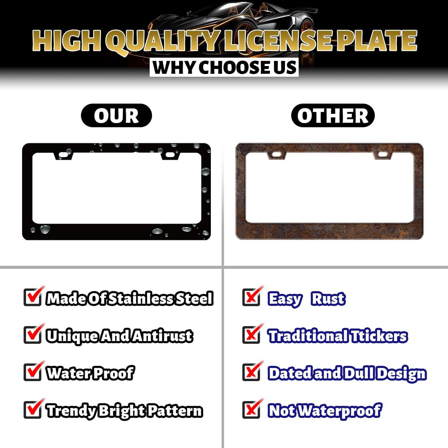 Cute Cactus License Plate Frame Tropical License Plate Holder Stainless Steel Funny Design Compatible with Standard License Plate for USA Canada 12.3" x 6.3" with 2 Screws