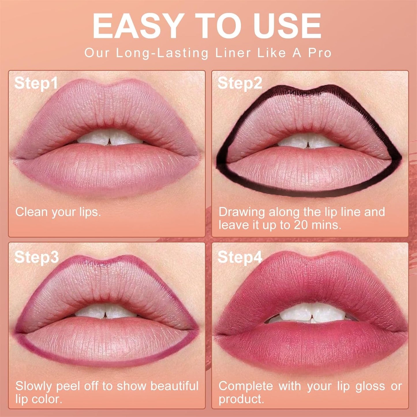 OETUIOW Lip Stain, Lip Liner, Waterproof Moisturizing Long-Lasting, Non-Stick Cup for Women All Skin Types, Black Color