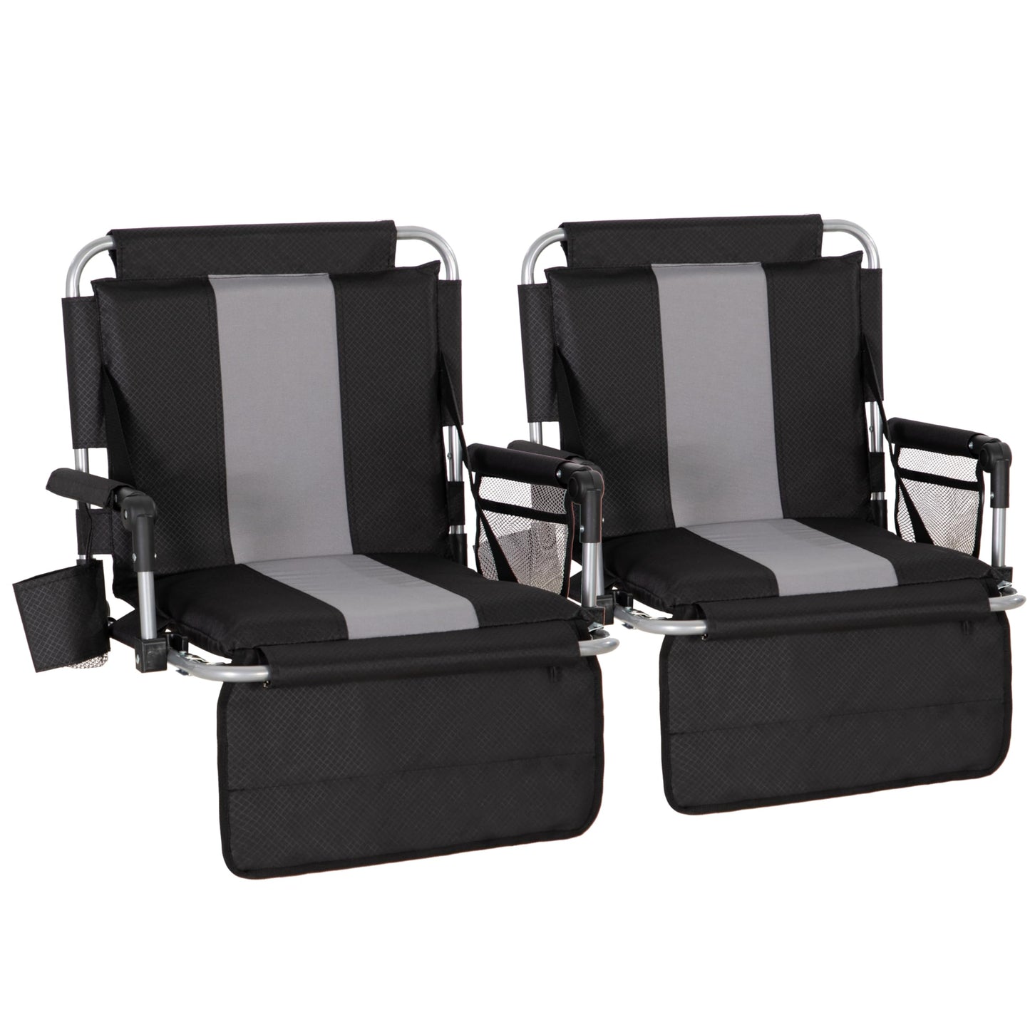 LET'S CAMP 2 Pack Folding Stadium Seats, Portable Bleacher Chairs with Comfortable Cushions, Cup Holder and Mesh Bag, Perfect for Sports Games and Outdoor Activities