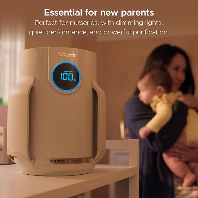 Shark NeverChange Air Purifier Compact Pro with Long-lasting HEPA Exceeding Filtration, Captures Pet Dander, Dust, Smoke, and Allergens, up to 250 sq. ft. for Bedroom, Home Office, Dorm, HP072PK
