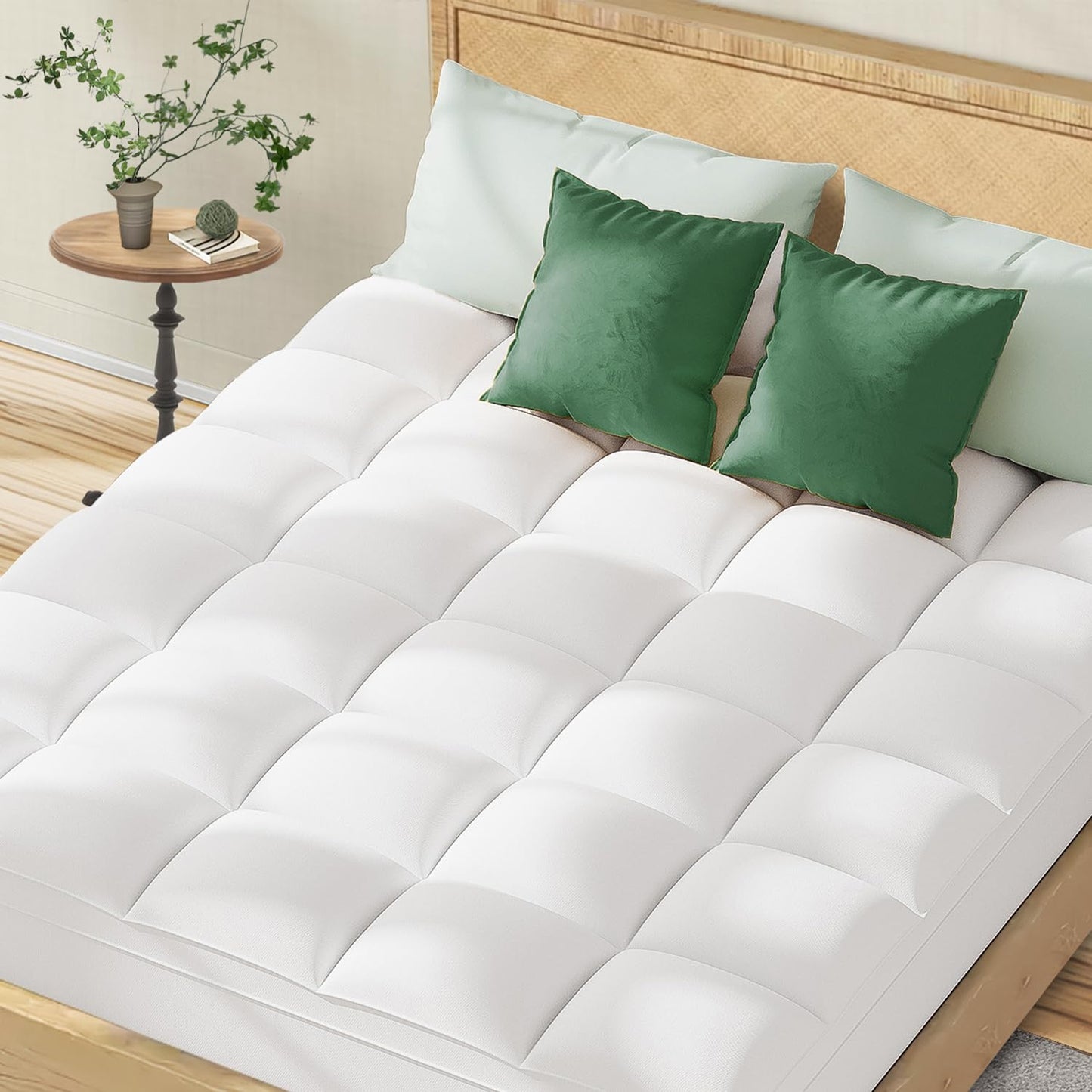 Topllen Cal King Mattress Topper for Back Pain Relief, Extra Thick Pillow Top Plush Mattress Pad with Deep Pocket, Soft Pillowtop California King Size Bed Toppers Filled Fluffy, White