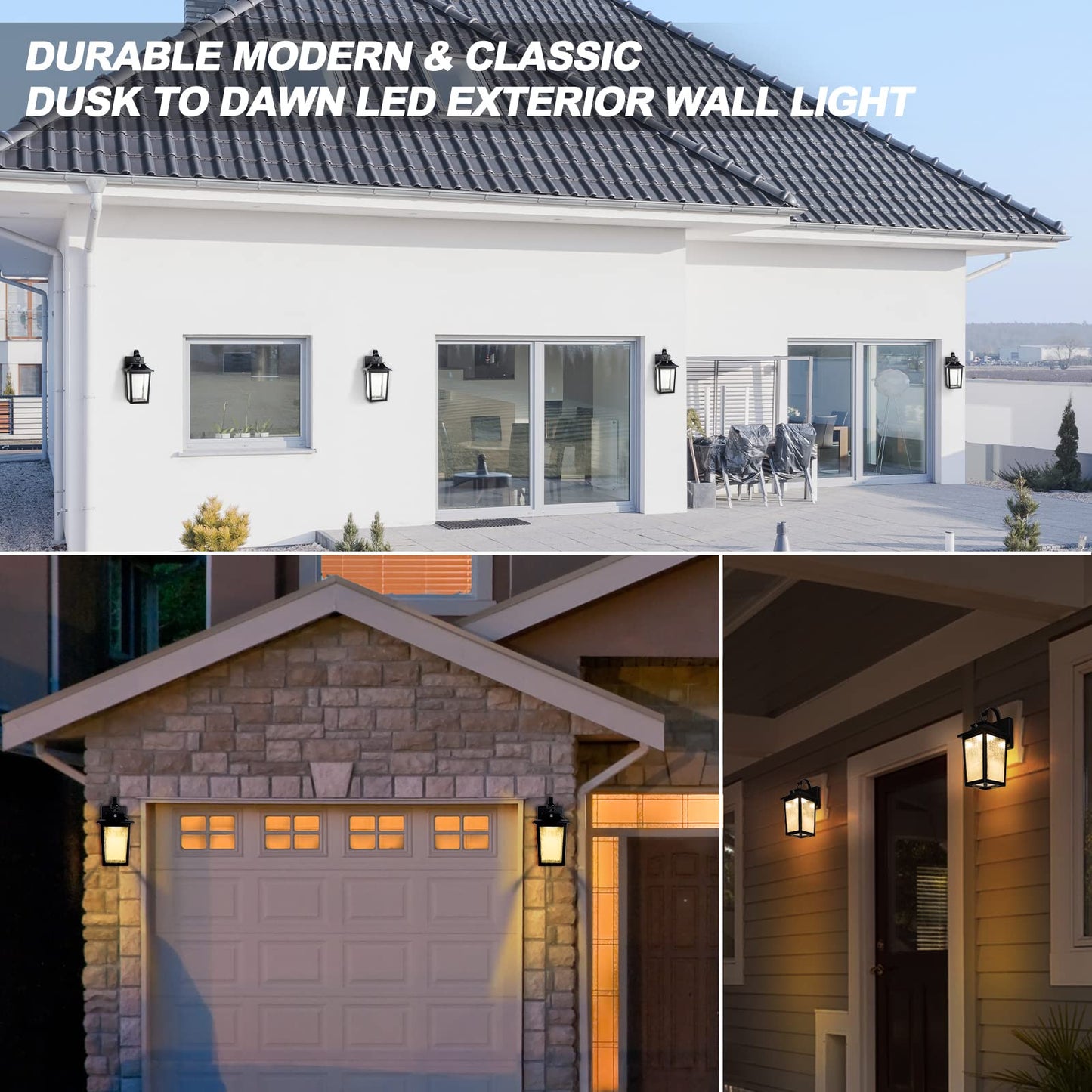 LED Dusk to Dawn Outdoor Wall Lantern with Sensor - Exterior Porch Lighting Fixtures, Black Outside Wall Mount Sconce with 13W 3000K for House Garage, Doorway Garden Patio, 100% Waterproof Anti-Rust