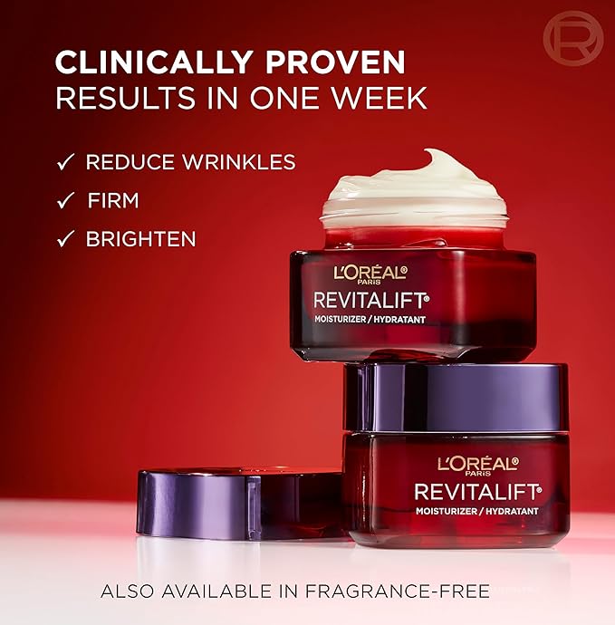 L'Oreal Paris Revitalift Triple Power Anti-Aging Face Moisturizer, Fragrance Free, Pro Retinol, Hyaluronic Acid & Vitamin C to Reduce Wrinkles, Firm & Brighten Skin, 2.55 Oz