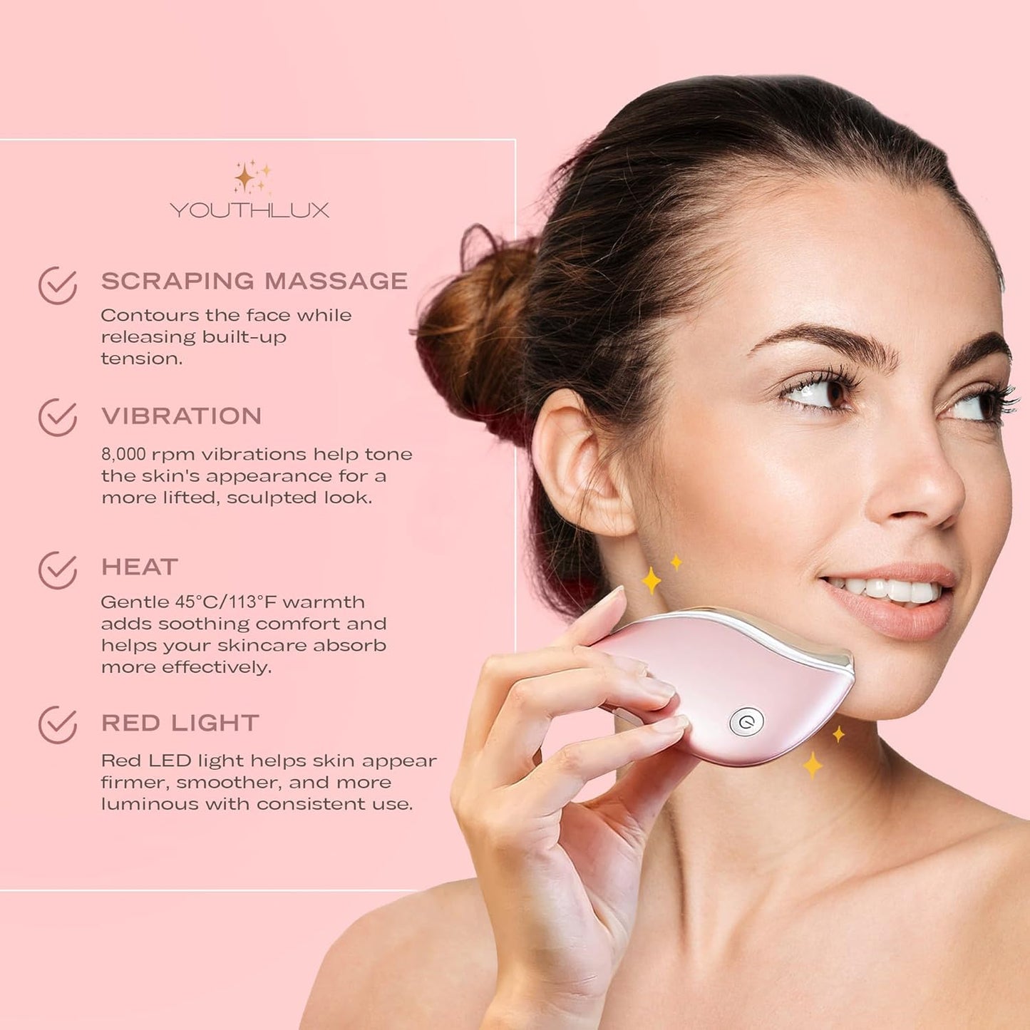 ProSculpt Heated Gua Sha Facial Massager – Electric Guasha Tool for Face Sculpting, Relaxation & Skincare | Soothing Vibration Facial Massage Tool with Contoured Design (White)