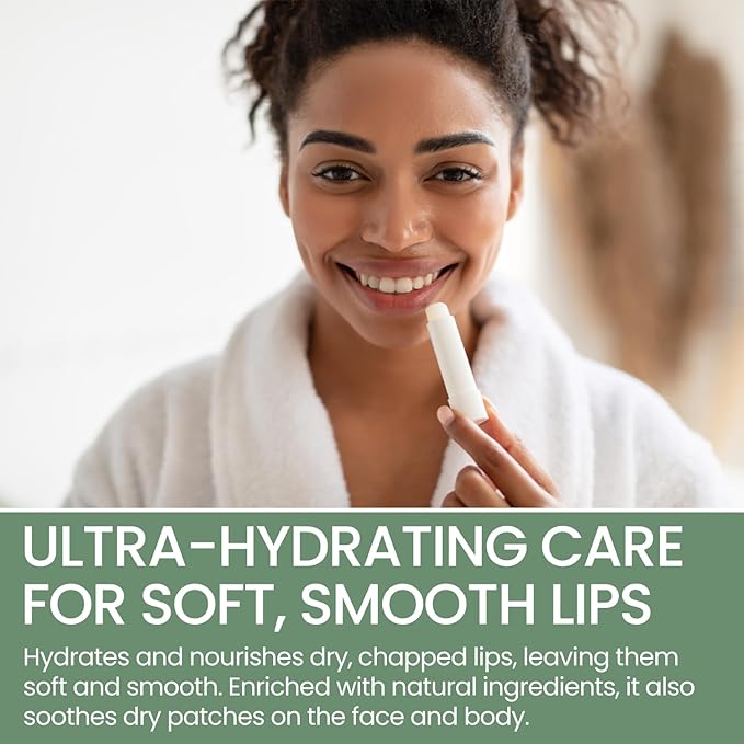 Organic Lip Treatment Balm Ultra Hydrating & Nourishing Care for Dry, Chapped, Cracked Lips & Skin, Visibly Smooths Wrinkles & Fine Lines, Natural Skin Care, 6 Pack Gift Set, Women & Men