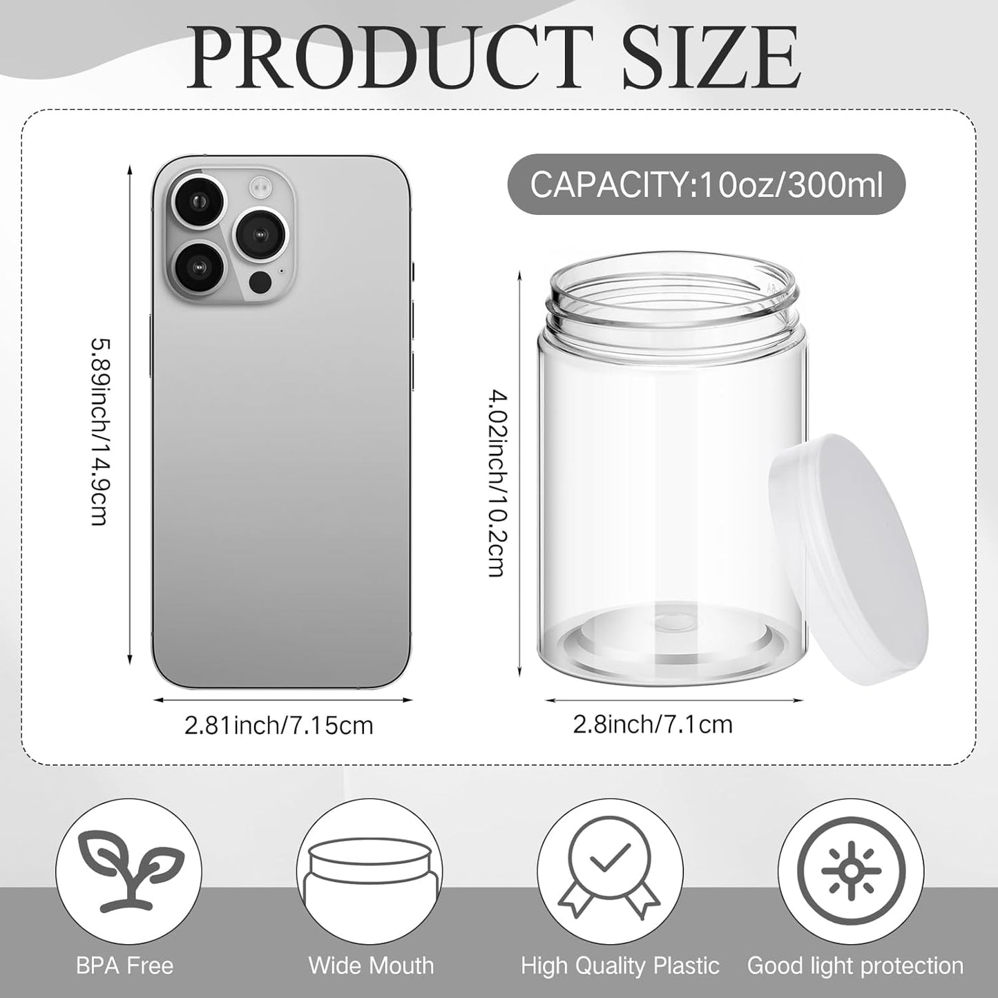 SATINIOR 100 Pcs Plastic Jars with Lids Small Containers Lids Wide Mouth Small Plastic Containers for Lotion Cream Rhinestones Body Butters Travel Storage(10 oz, Clear)