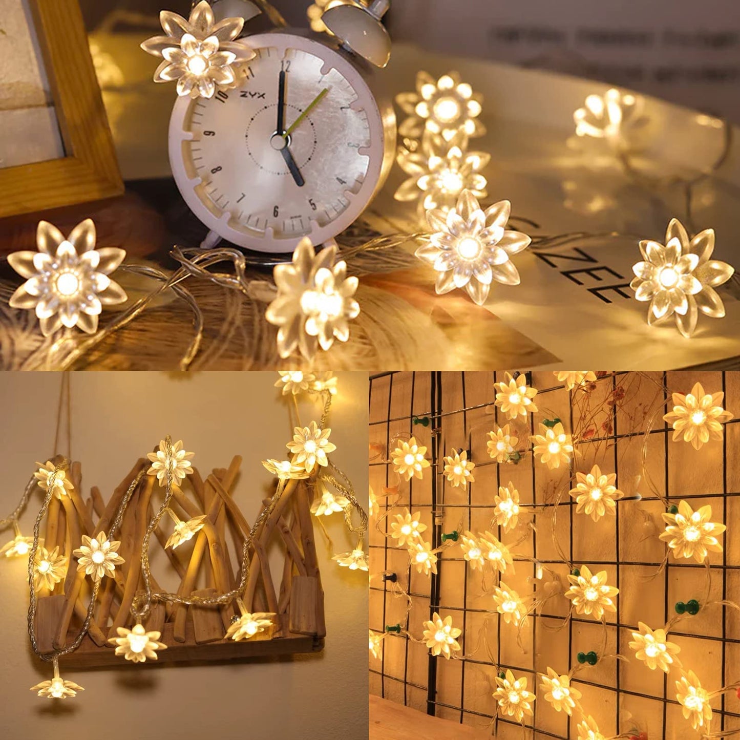 echosari Flower String Lights Battery Operated, 158" Lotus Flower Fairy Lights with Auto Timer 8 Modes, Soft Rubber Flowers String Lights Waterproof for Kids' Room Garden Patio Décor (Warm White)